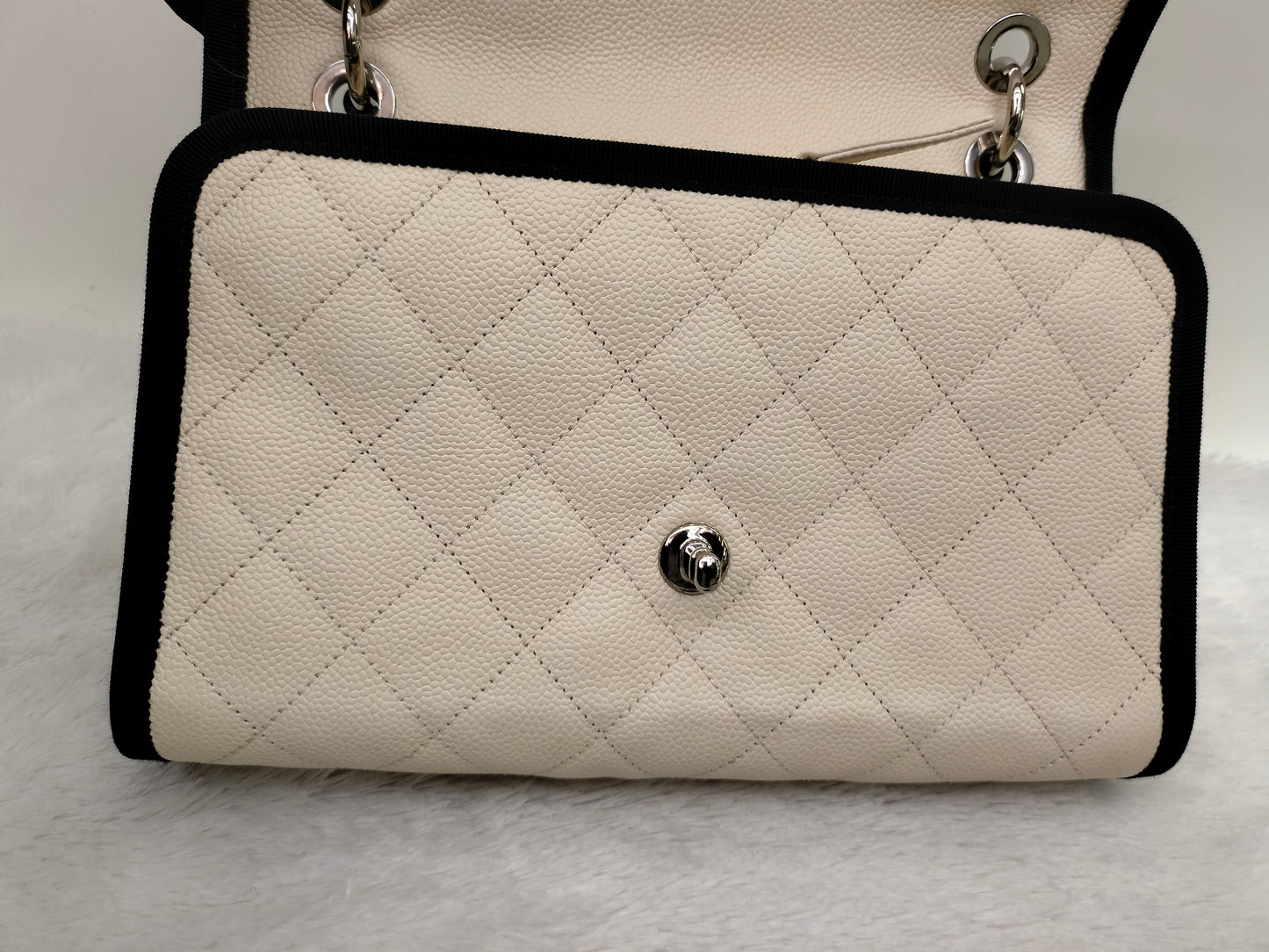 Chanel Flap Caviar White Black SHW #25