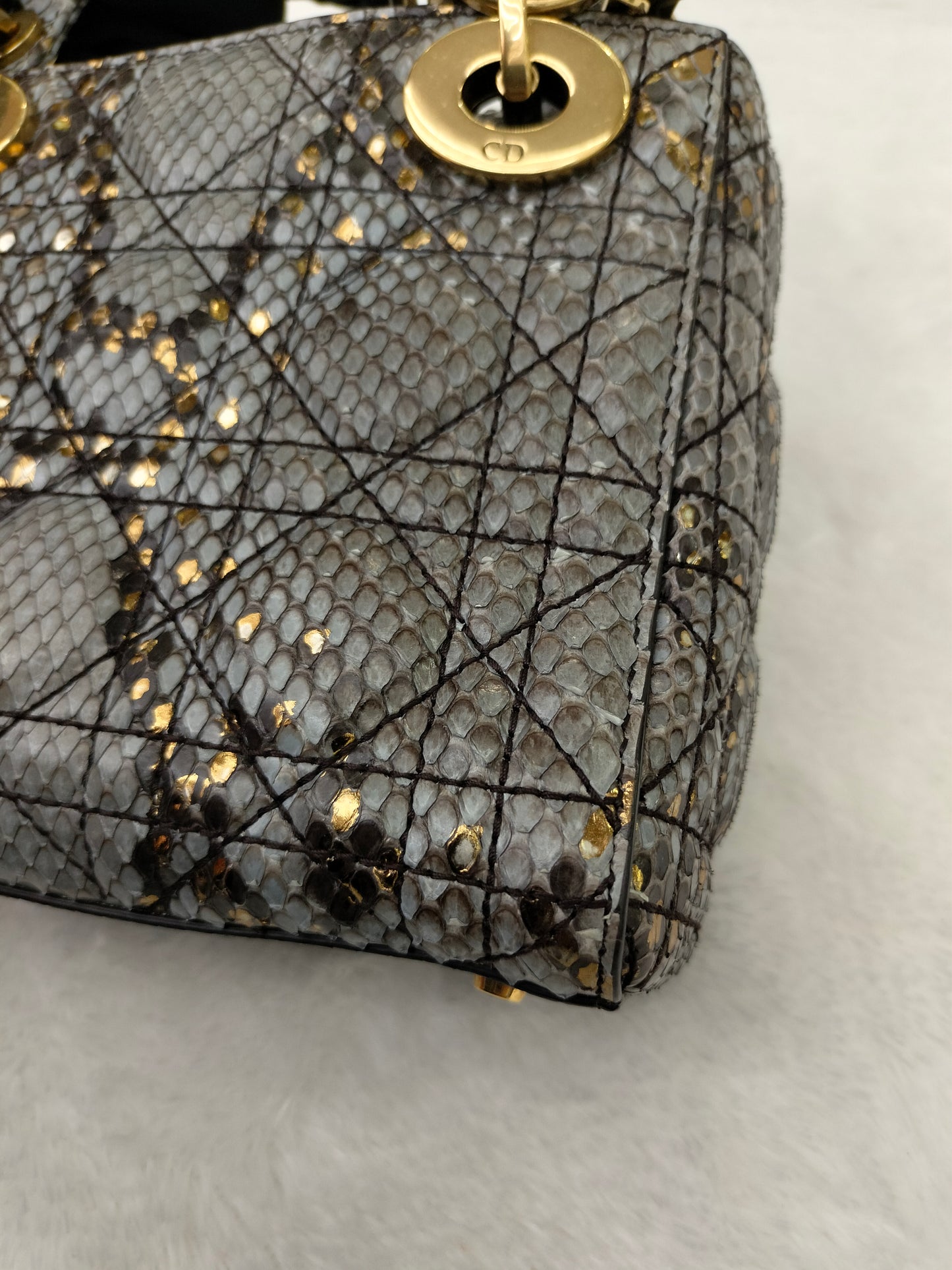 Lady Dior Mini Cannage Supple Python Gray Gold GHW 2017