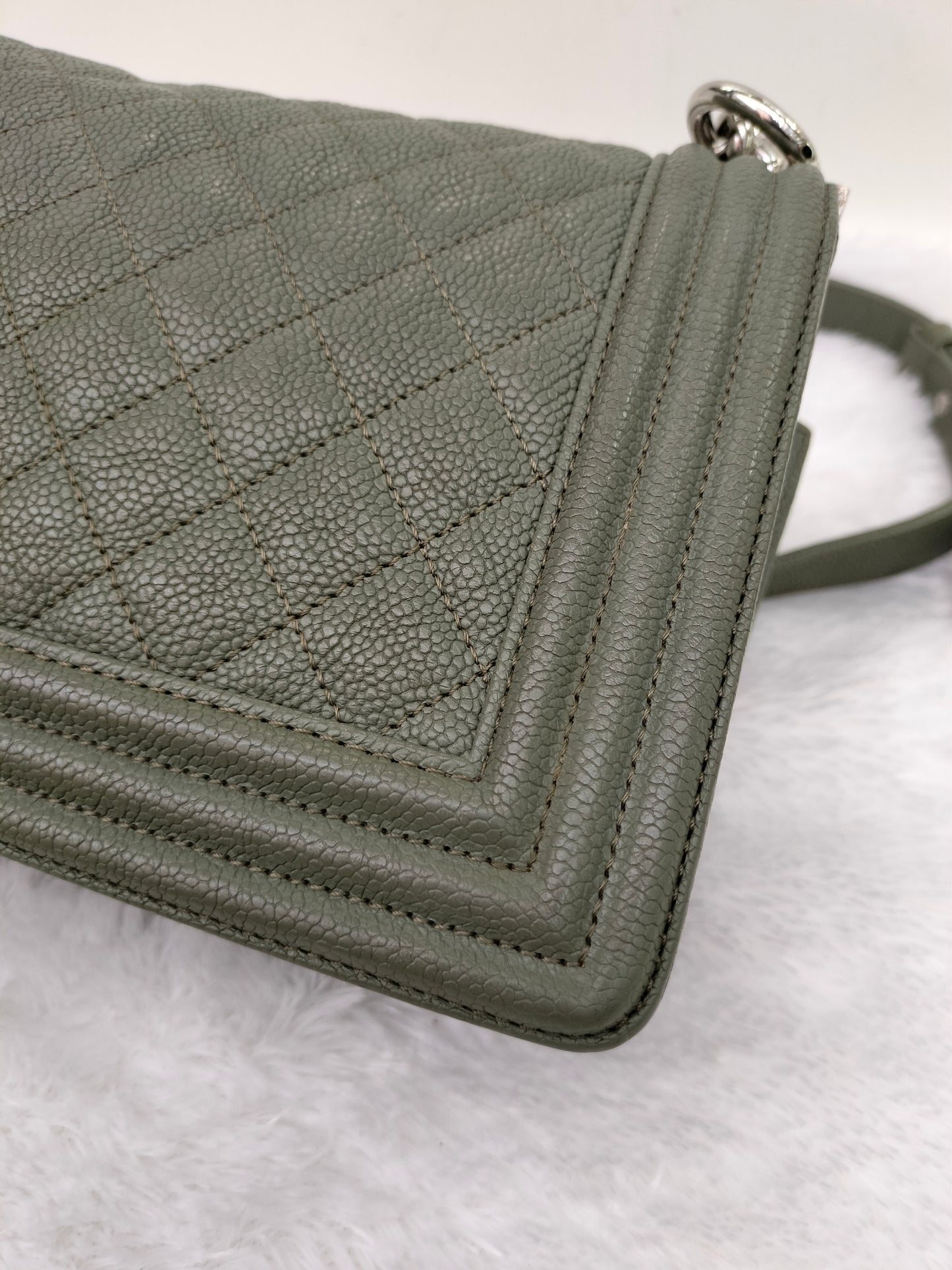 Chanel Boy 25 Caviar Green SHW #25