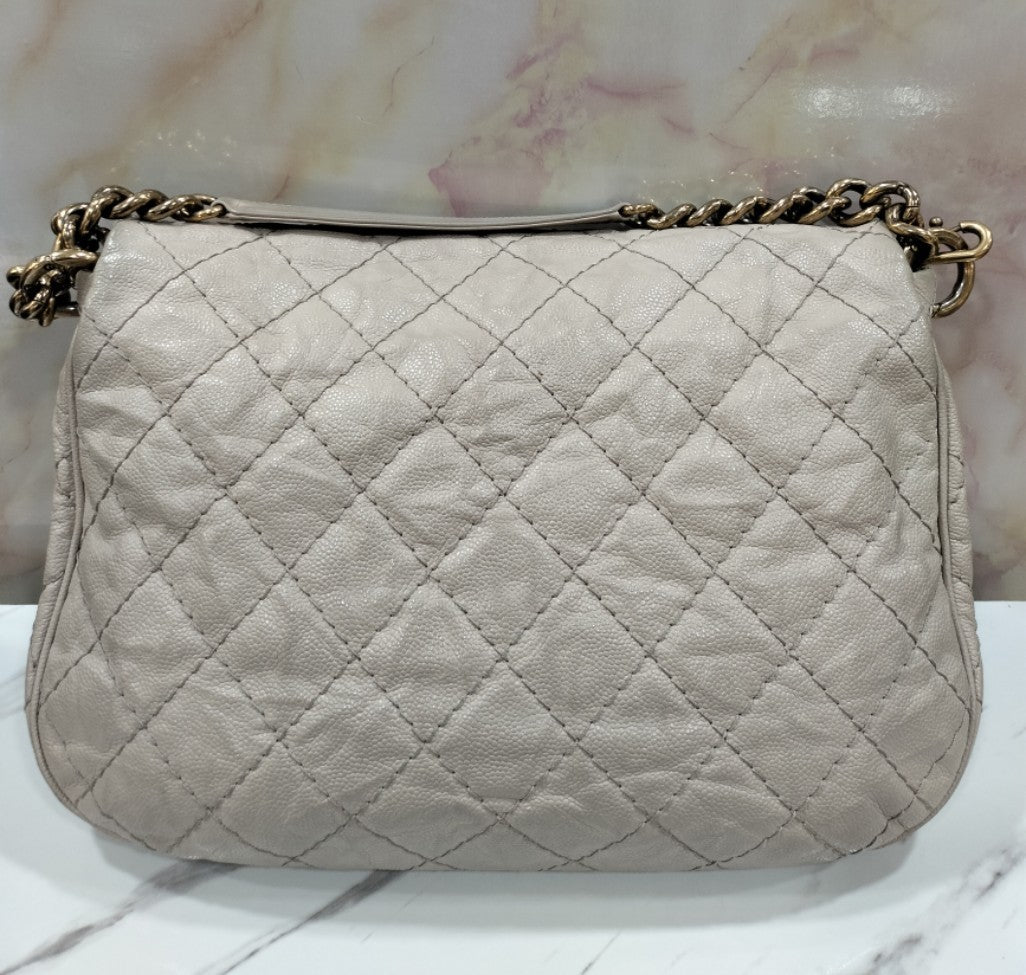 Chanel Coco Pleats Flap Messenger Caviar Beige #17 Size 50x35x7cm