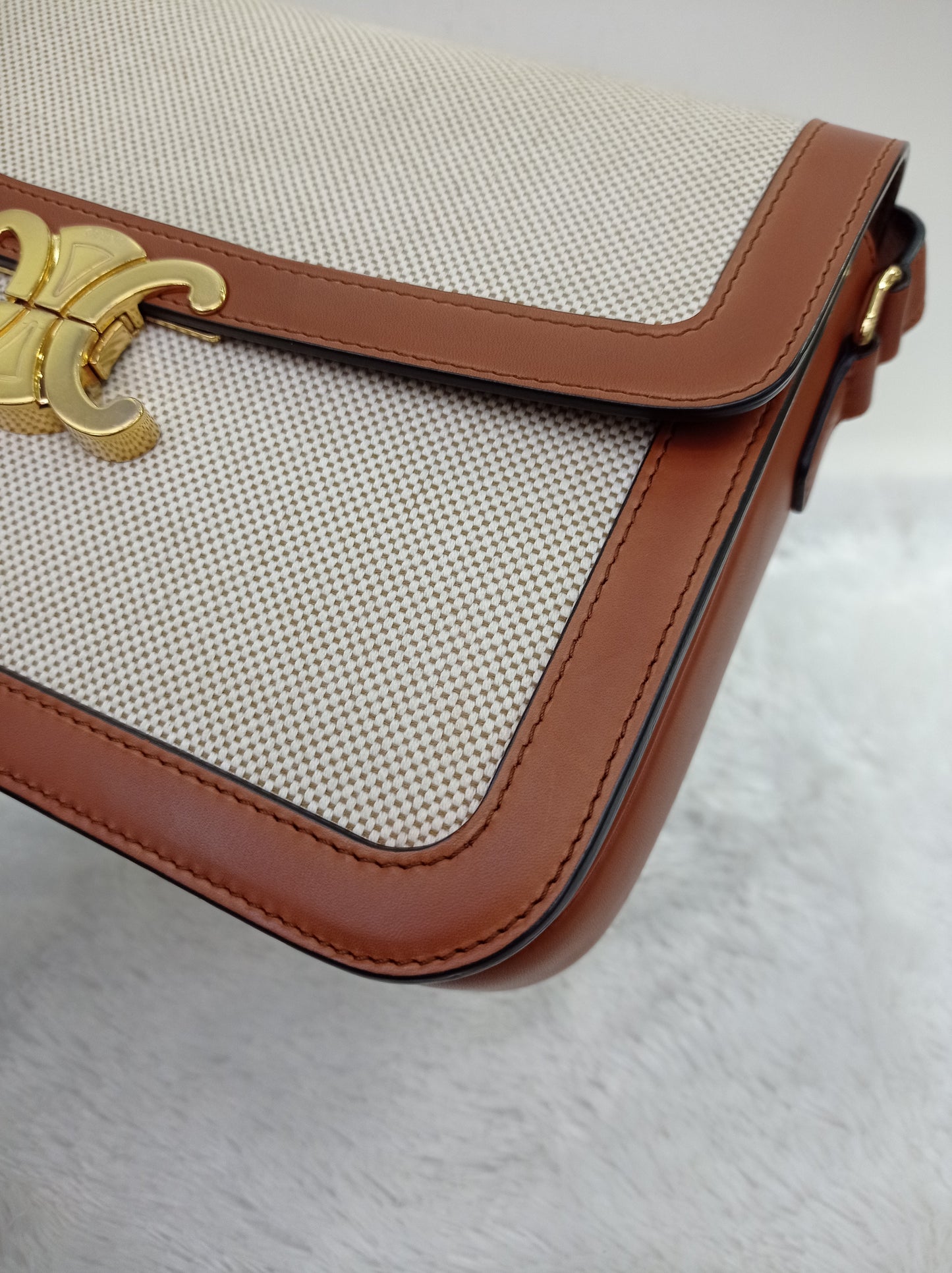 Celine Triomphe Canvas White Tan GHW 2019