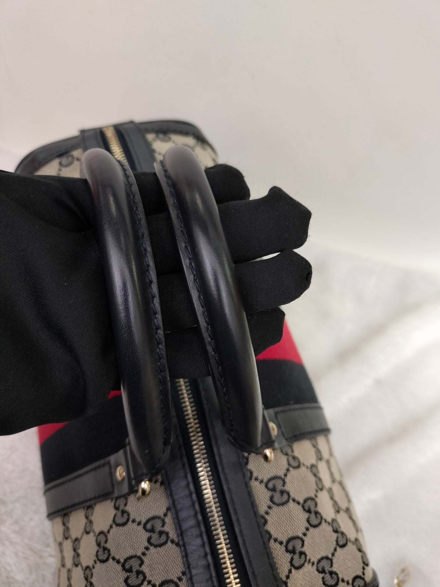 Gucci Boston Canvas Stripe Dark Blue GHW