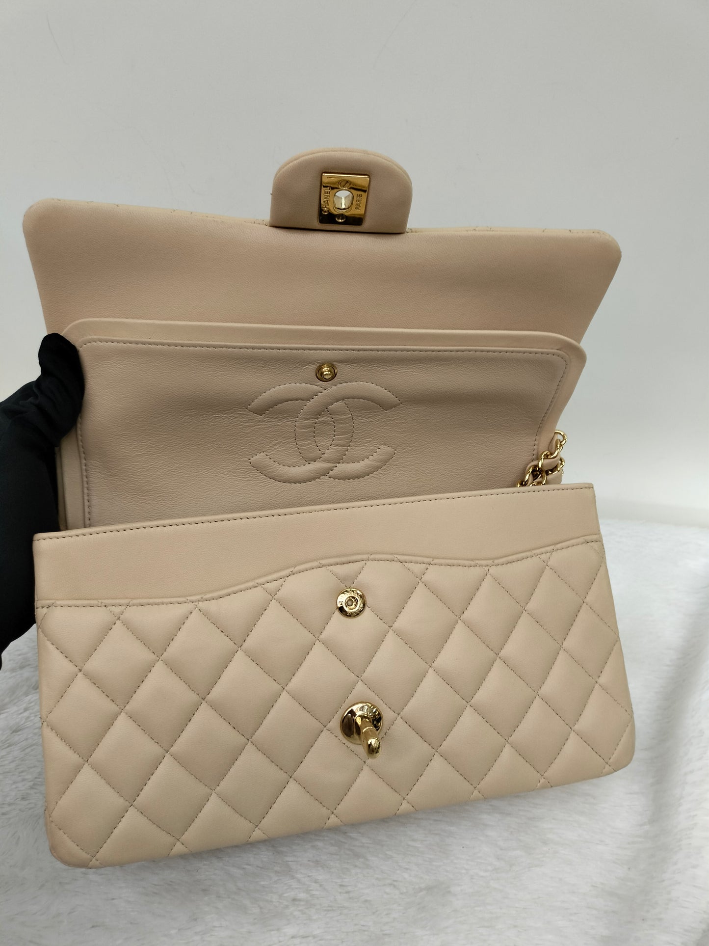 Chanel Medium Lamb Beige GHW DF #19