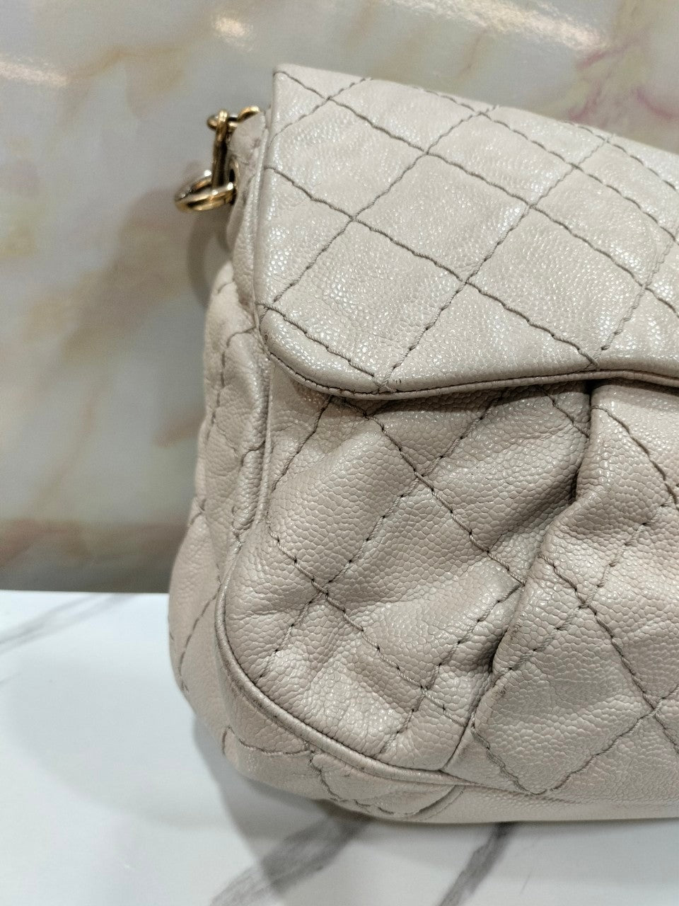 Chanel Coco Pleats Flap Messenger Caviar Beige #17 Size 50x35x7cm
