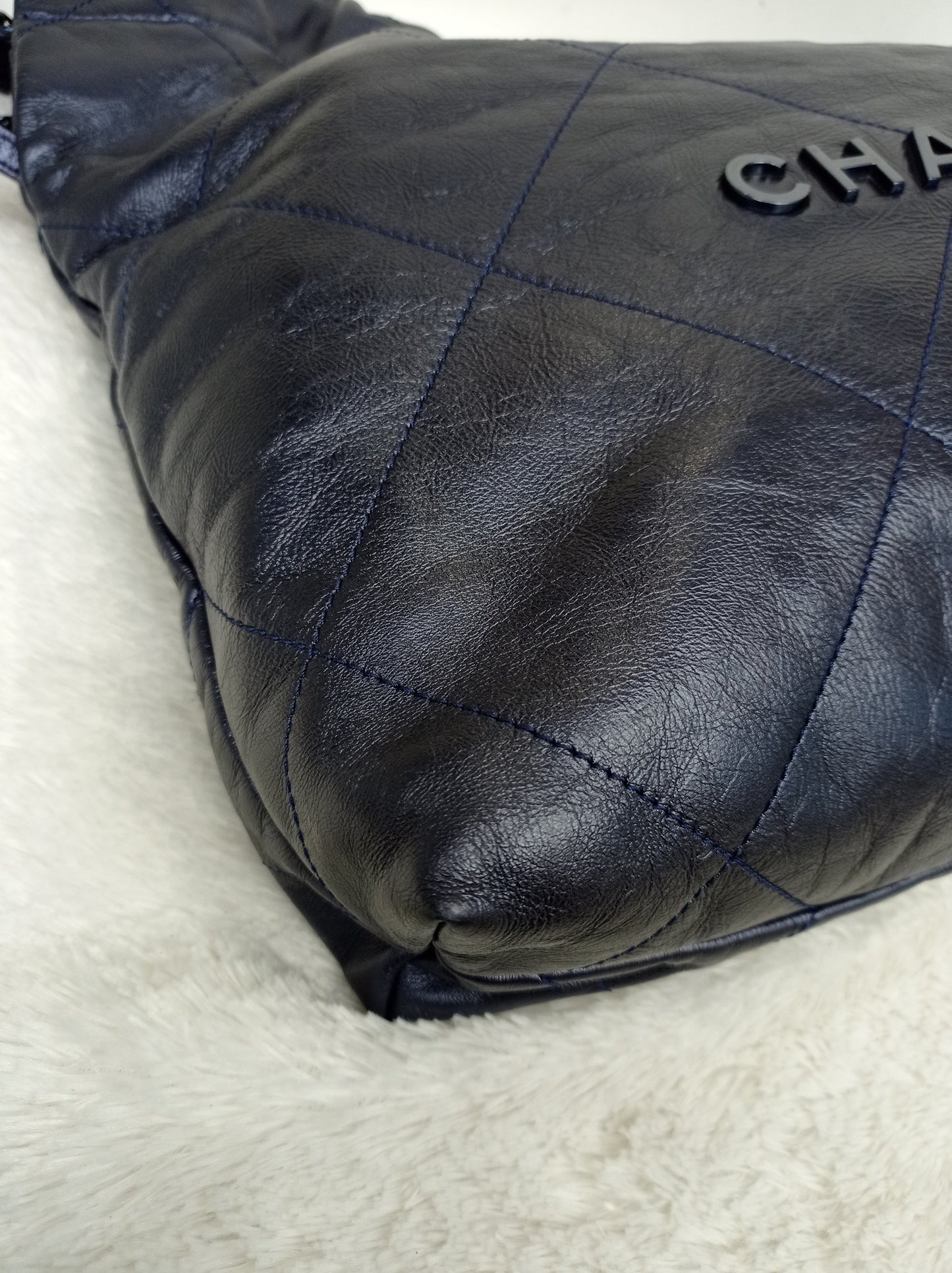 Chanel C22 Small Calfskin Iridescent Blue Metallic (CHIP)