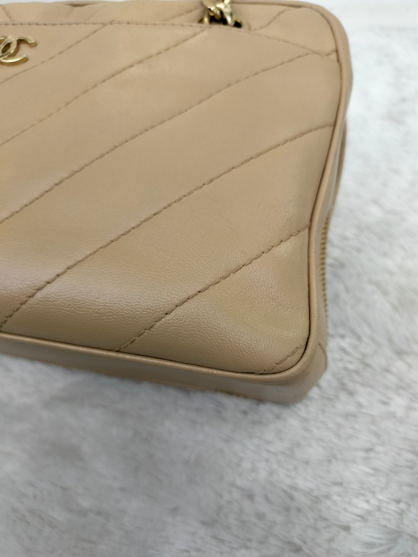 Chanel Camera Chevron Lamb Beige GHW #6