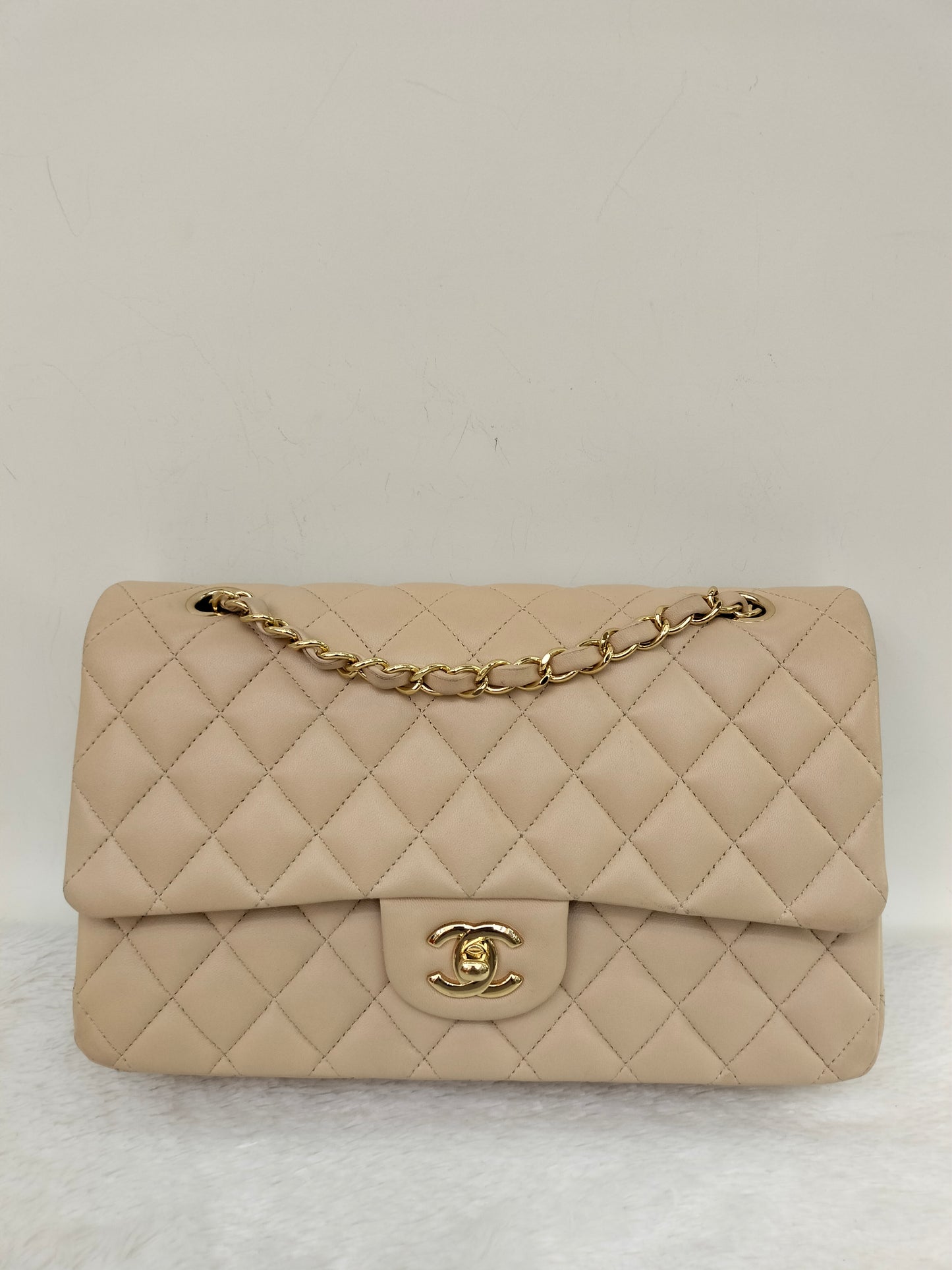 Chanel Medium Lamb Beige GHW DF #19