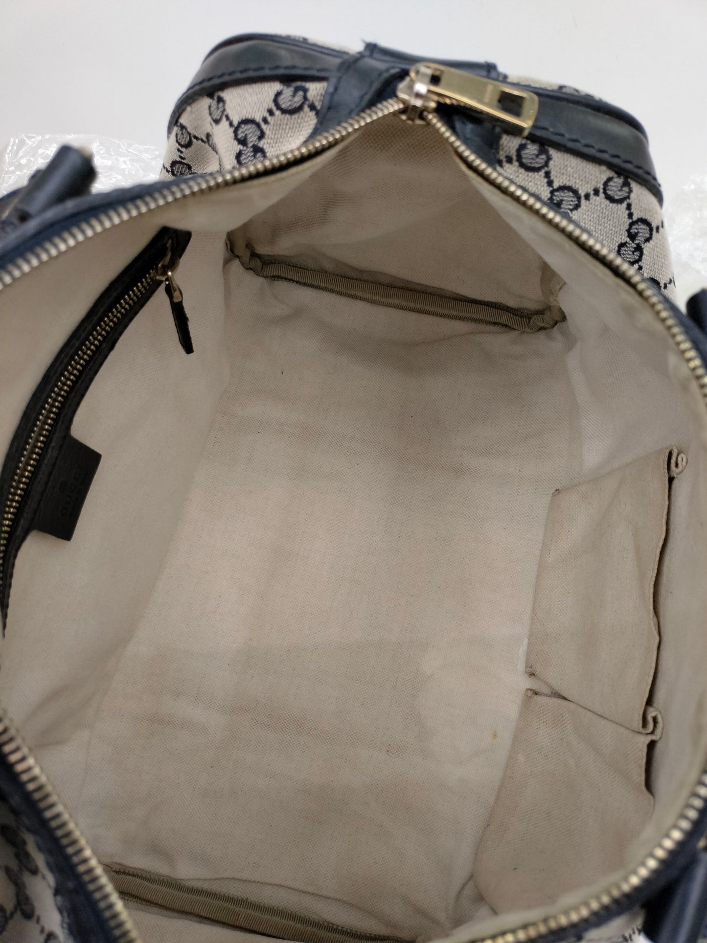 Gucci Boston Canvas Stripe Dark Blue GHW