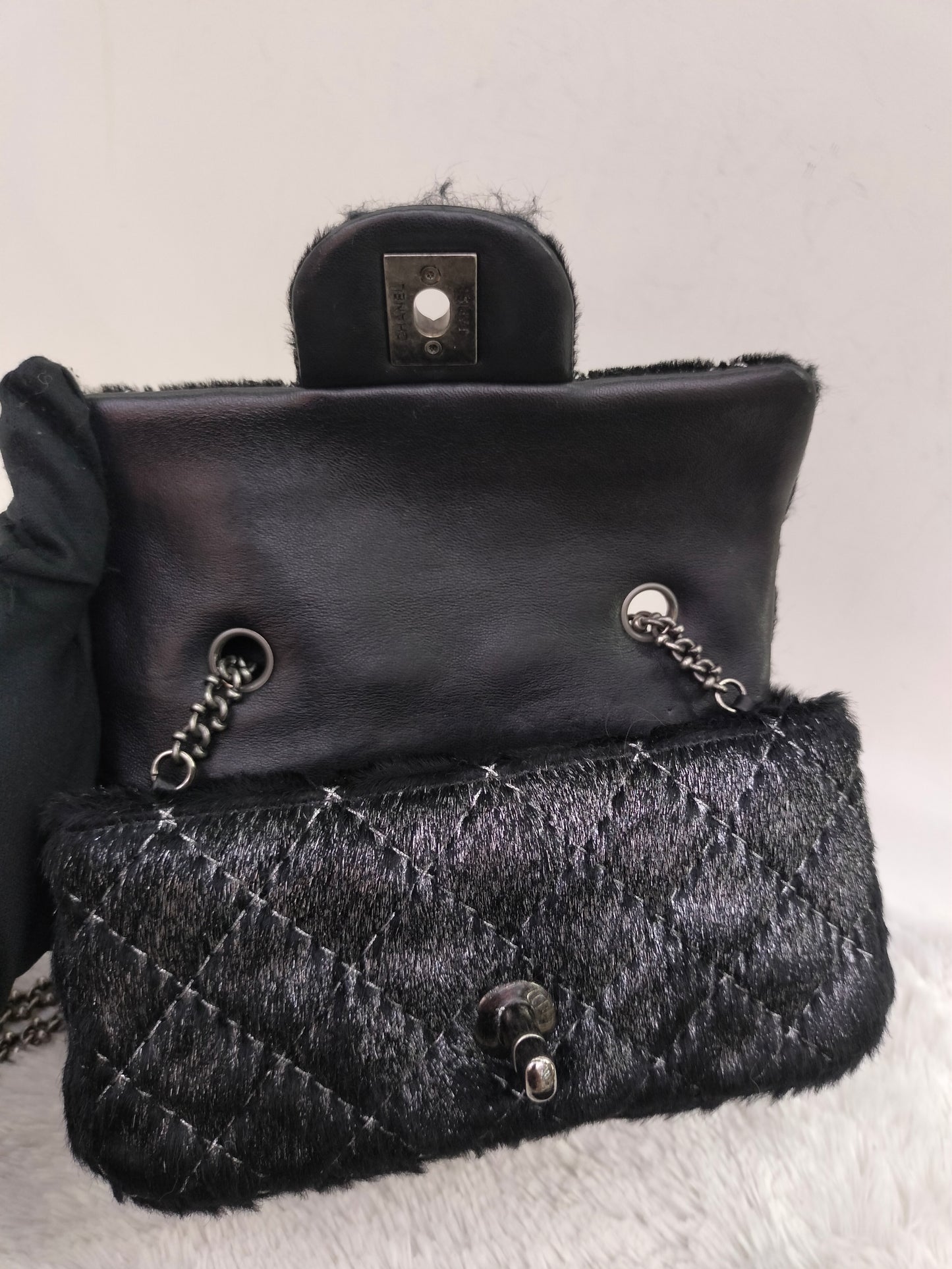 Chanel Mini Flap Calf Hair Metallic Black RHW #21