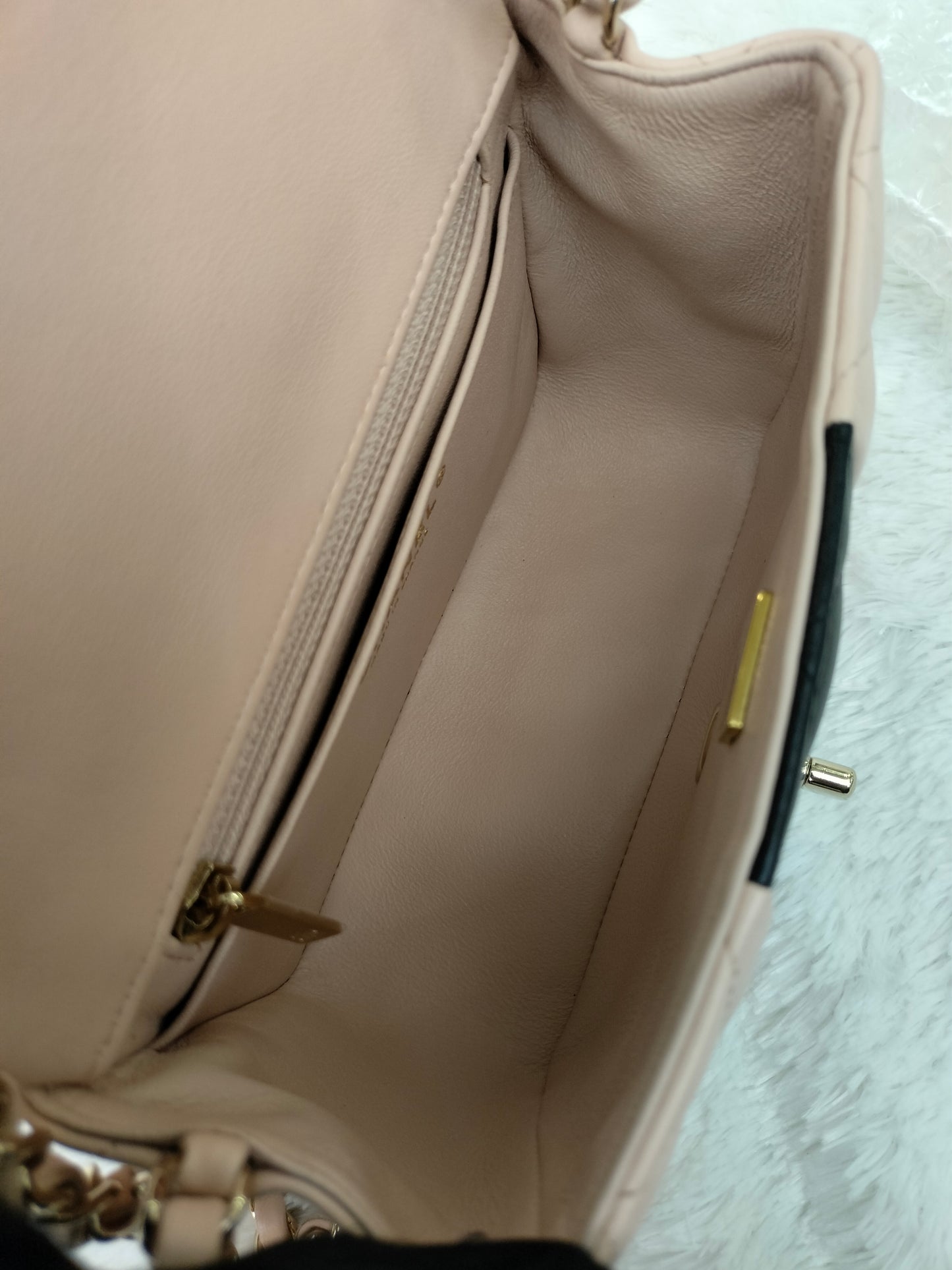 Chanel Mini Square Lamb Beige Black LGHW (CHIP)