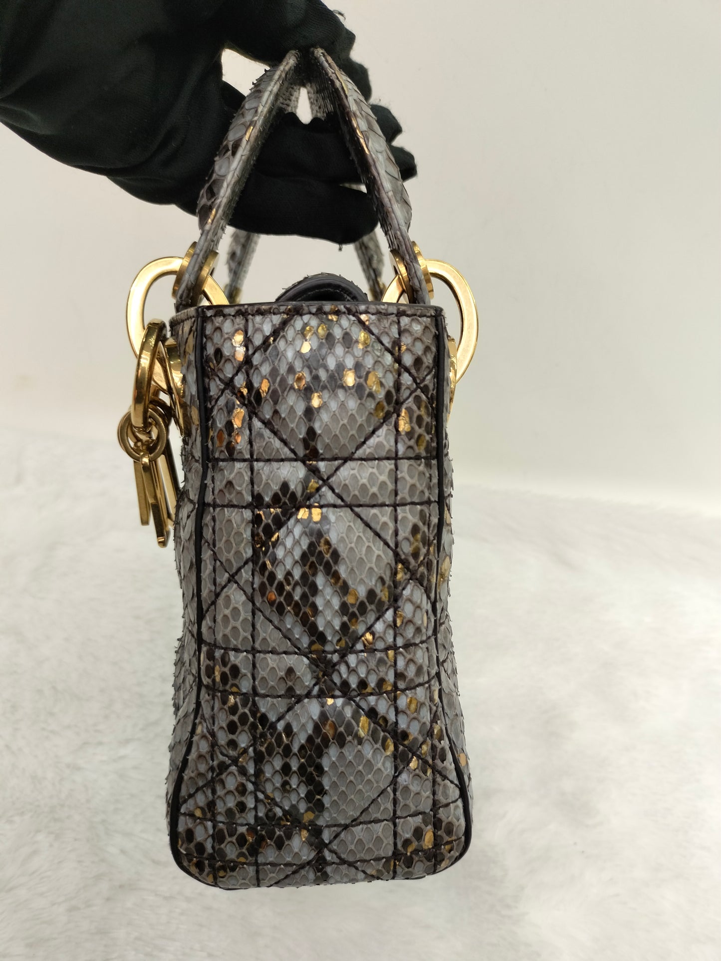 Lady Dior Mini Cannage Supple Python Gray Gold GHW 2017