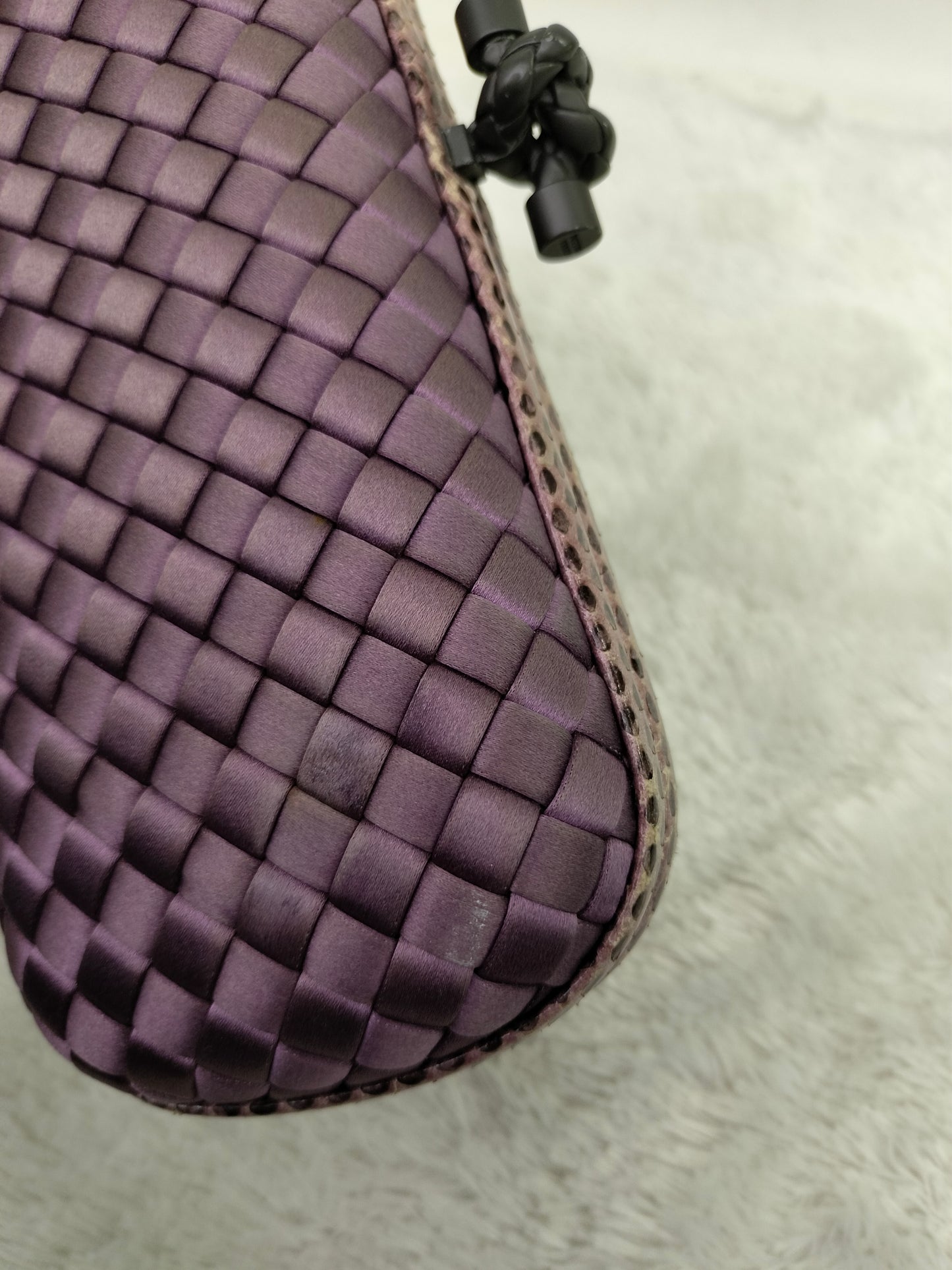 Bottega Veneta Knot Long Clutch Snakeskin Satin Purple