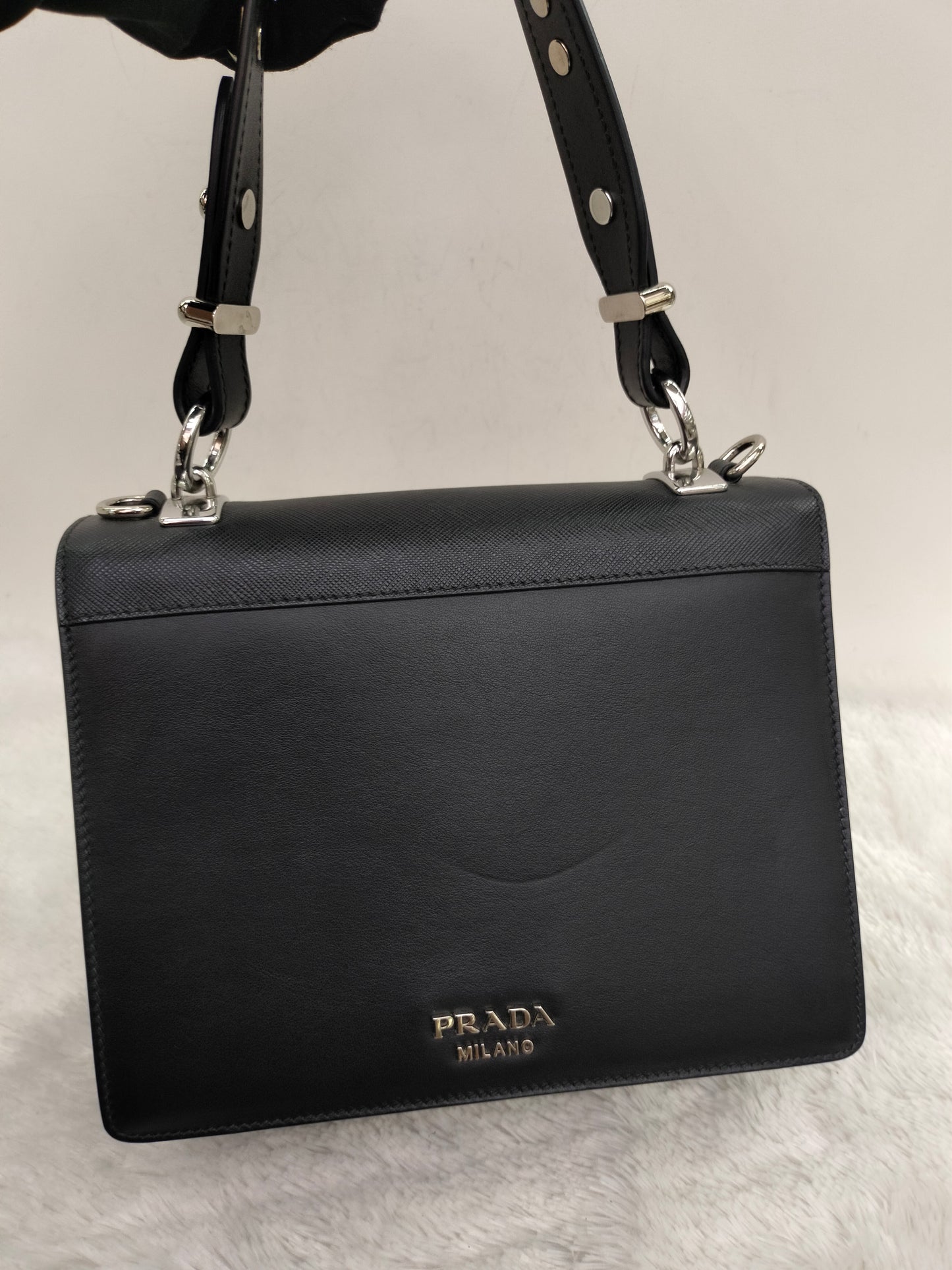 Prada City Calf Saffiano Nero Fuxia SHW