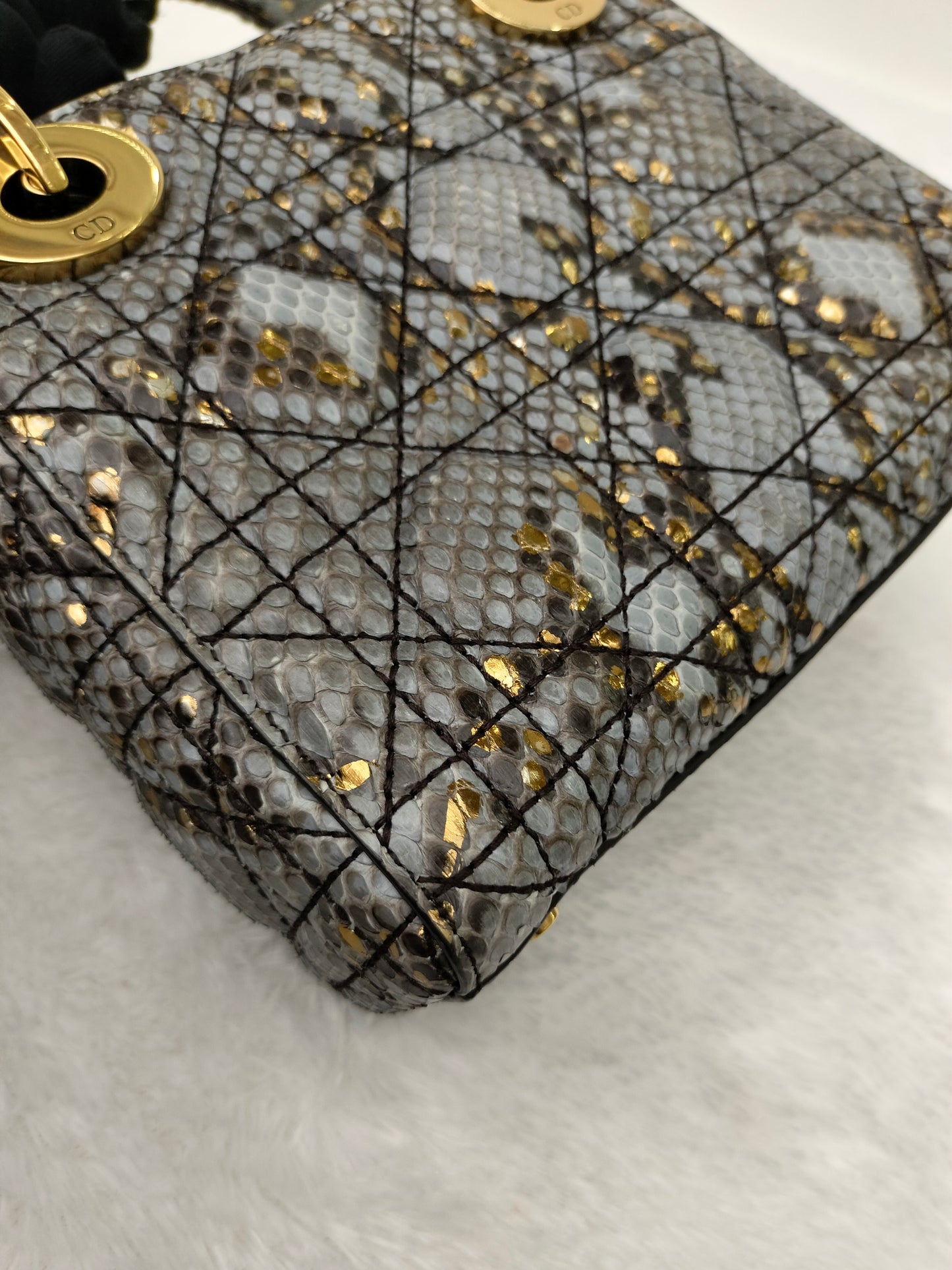 Lady Dior Mini Cannage Supple Python Gray Gold GHW 2017