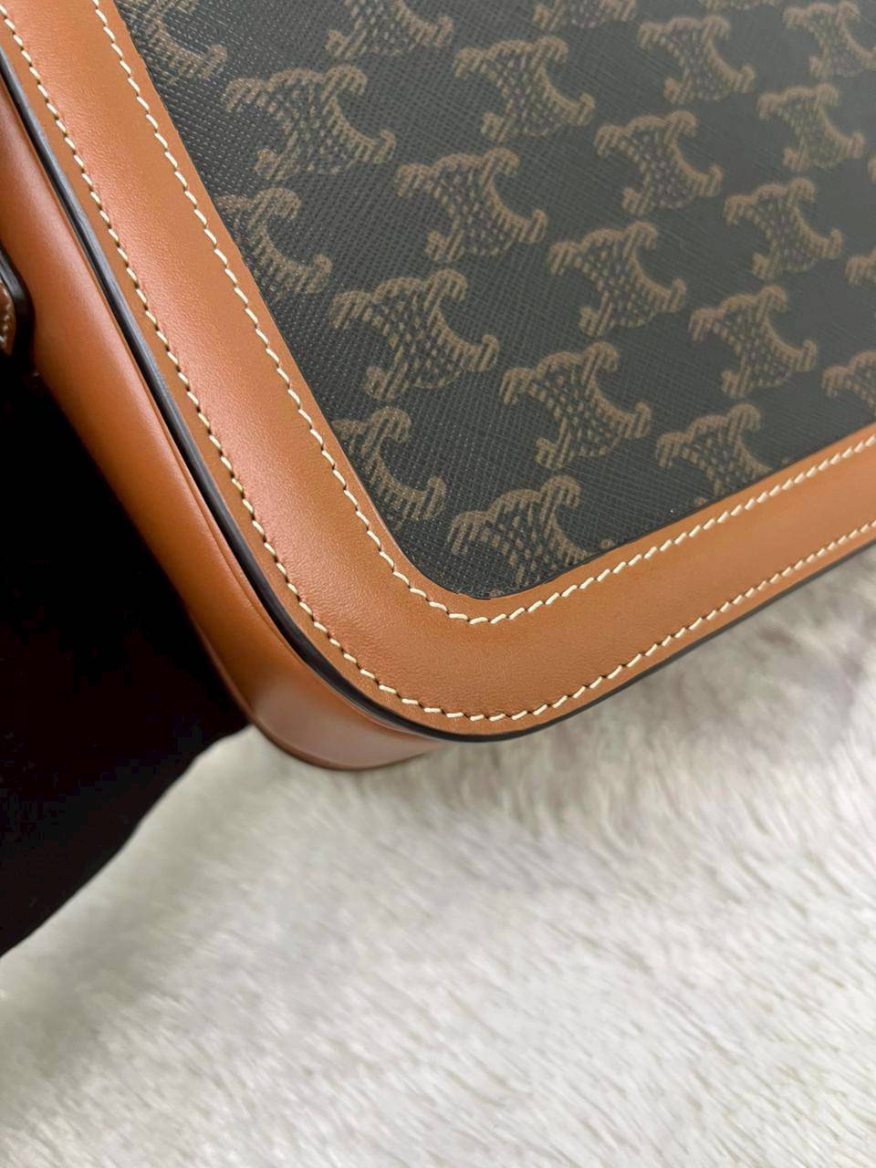 Celine Triomphe Teen Canvas Calfskin Tan Black GHW 2021