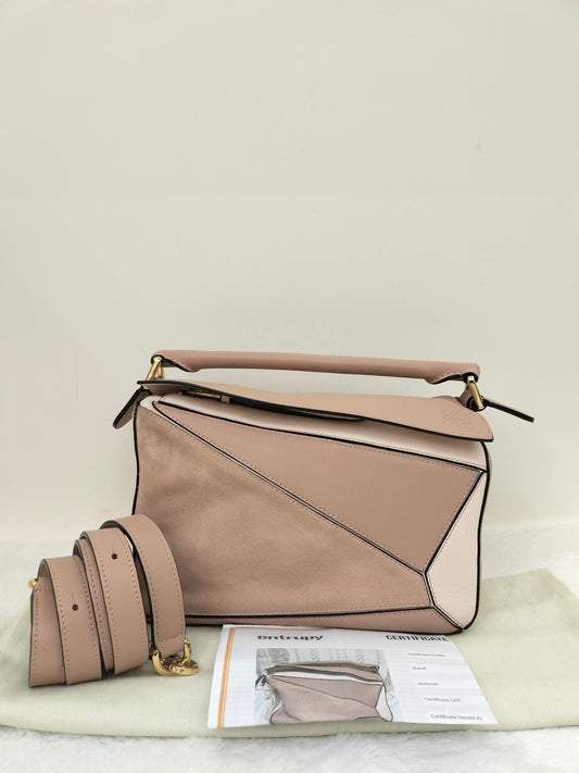 Loewe Puzzle Small Nude Blush Mix Suede GHW 2017