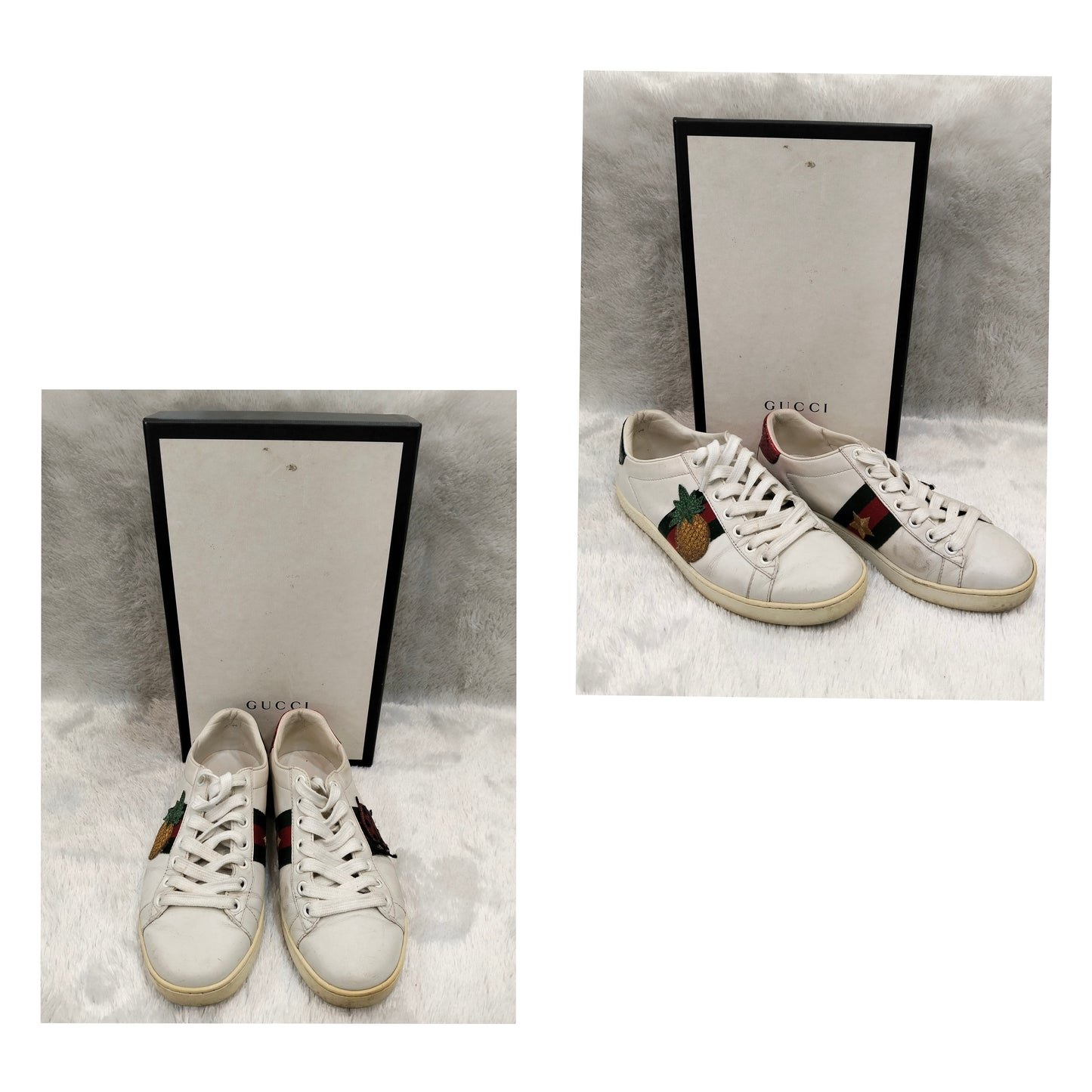 Gucci Sneakers Web Pineapple Ace Embelisshed Embroidered White Size 36