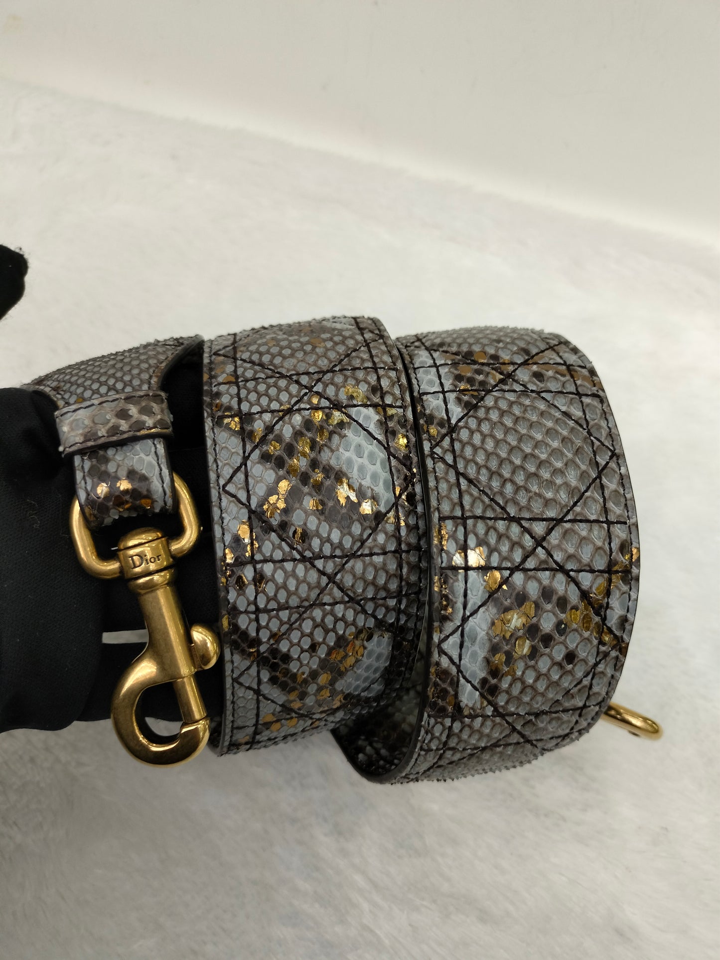Lady Dior Mini Cannage Supple Python Gray Gold GHW 2017