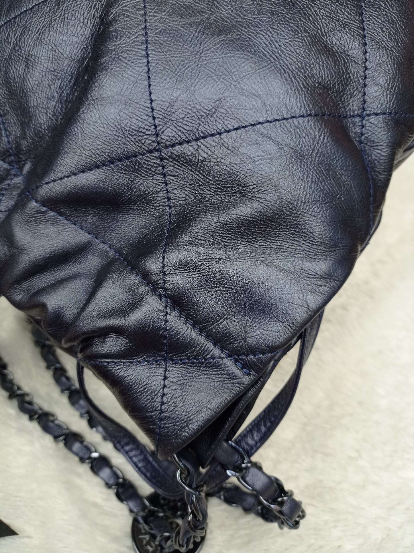 Chanel C22 Small Calfskin Iridescent Blue Metallic (CHIP)