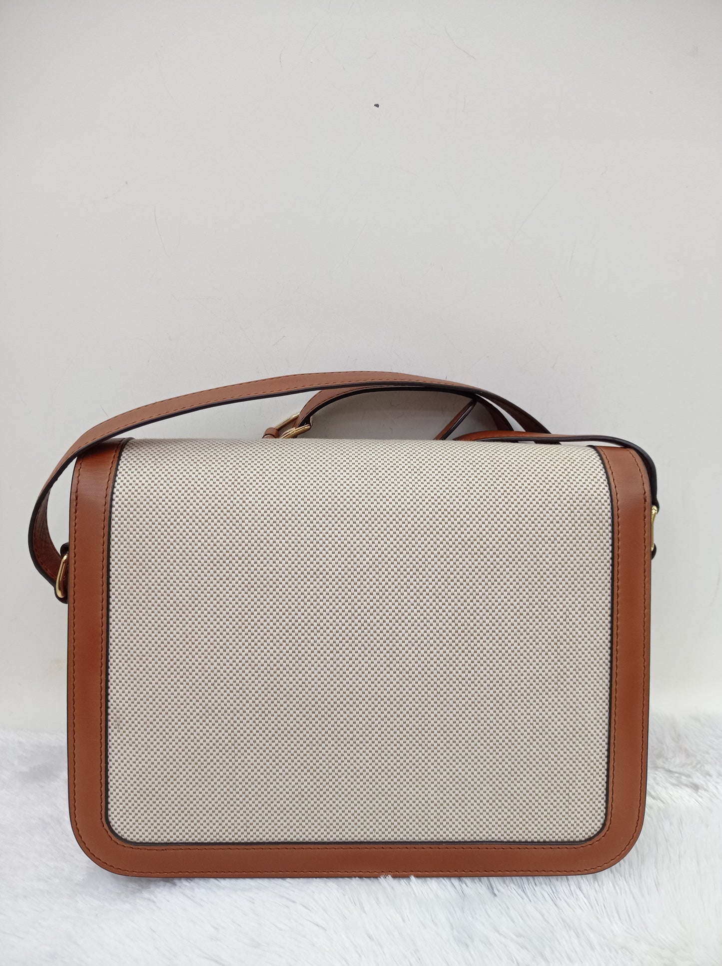 Celine Triomphe Canvas White Tan GHW 2019