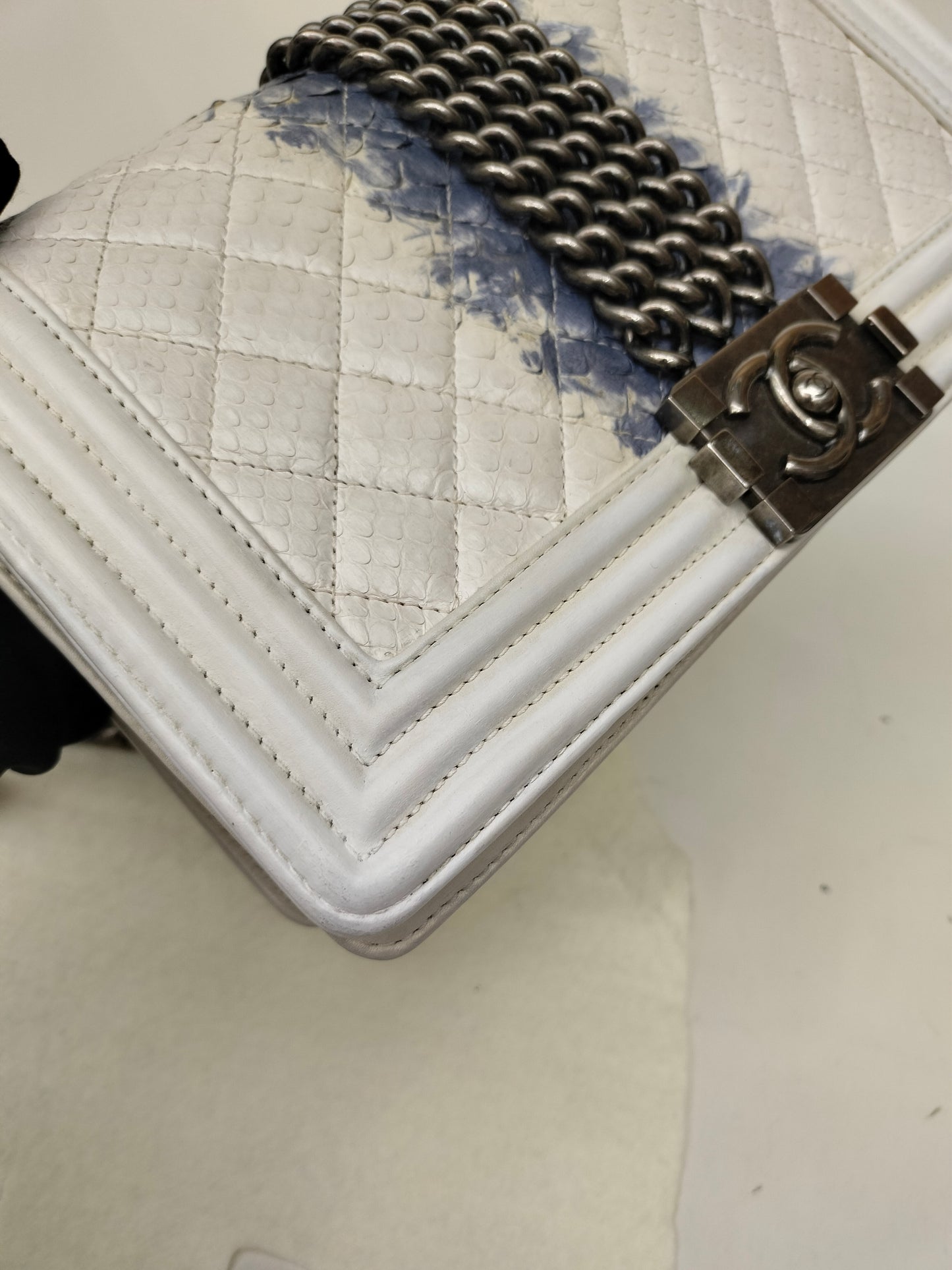 Chanel Boy 25 Rock Python White Blue RHW #17