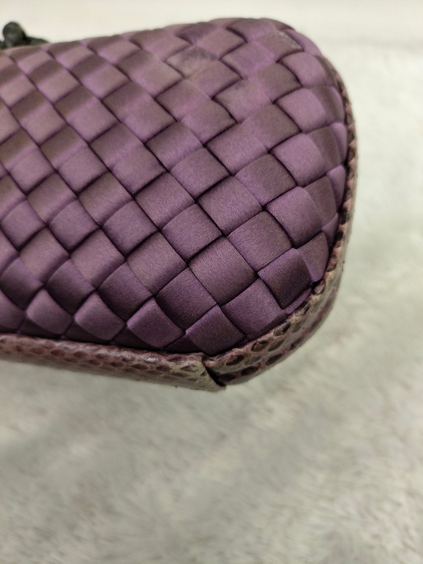 Bottega Veneta Knot Long Clutch Snakeskin Satin Purple