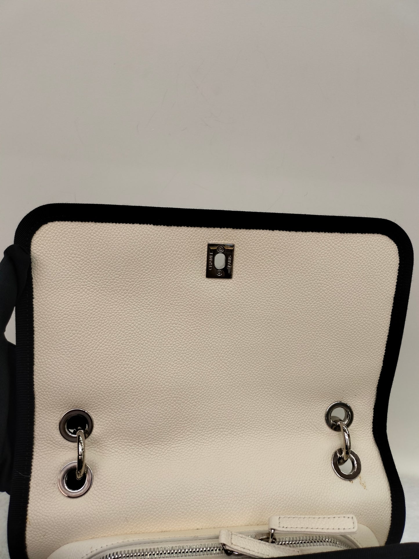 Chanel Flap Caviar White Black SHW #25