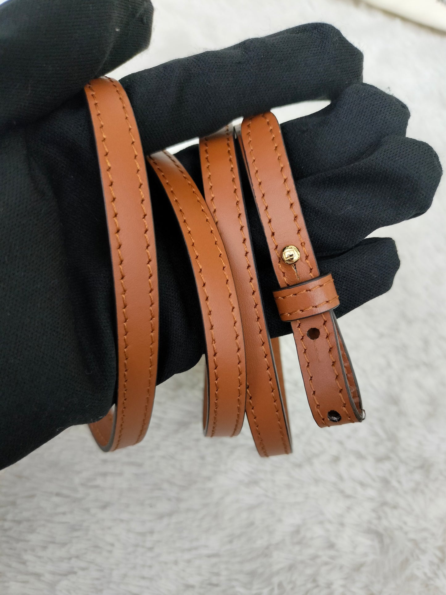 Fendi BTW Mini Embossed Logo Brown Handle Tortois GHW