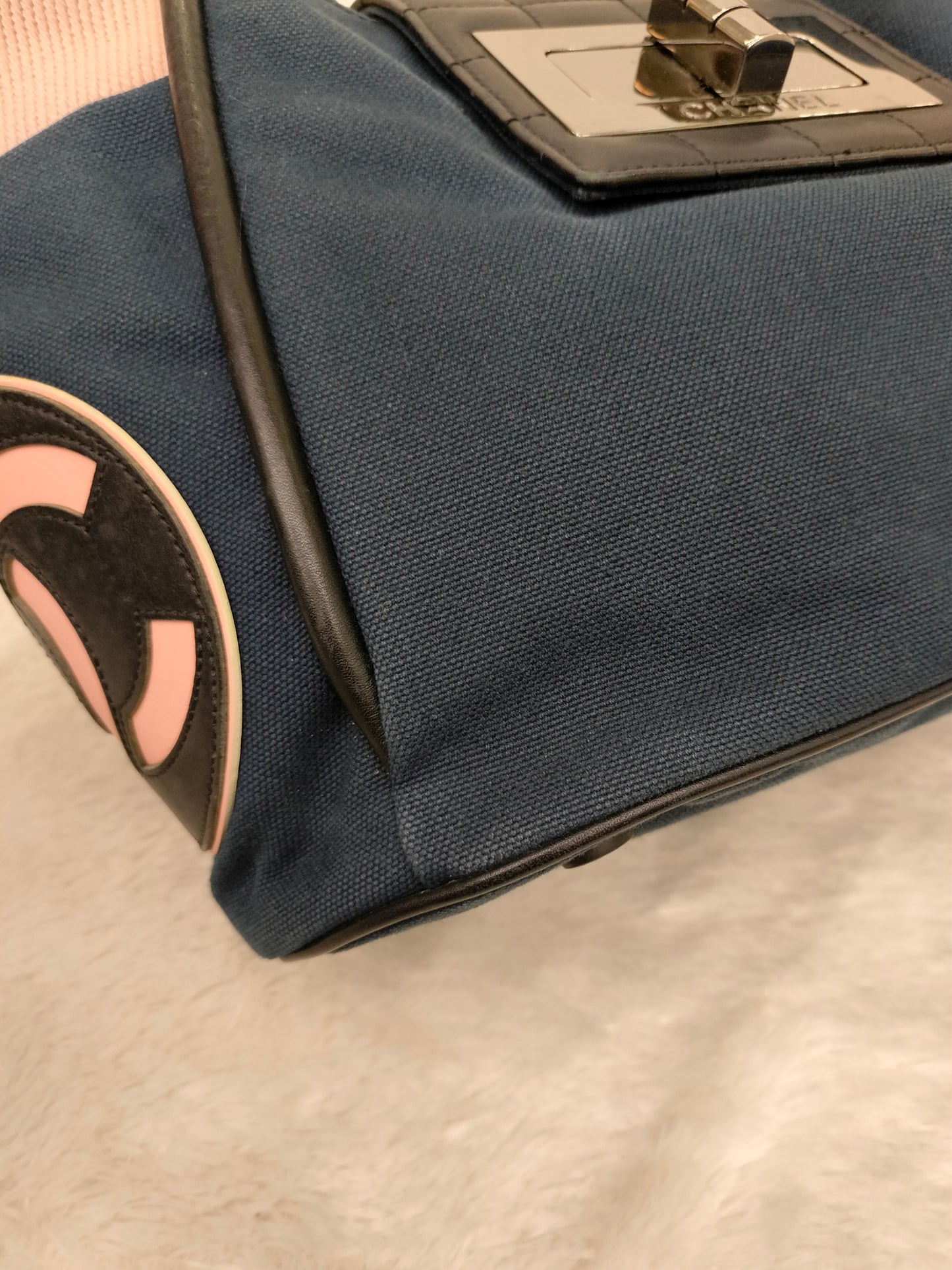 Chanel Mademoiselle Cruise Reissue Tote Canvas Blue White Black SHW #9