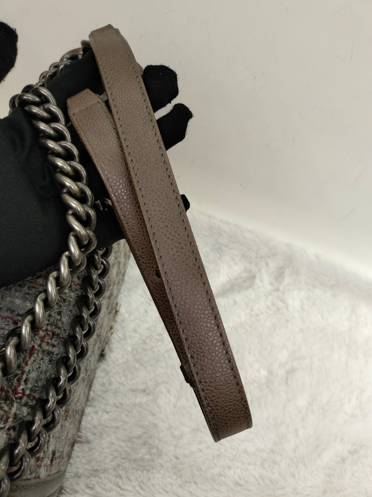 Chanel Boy Large Tweed Calfskin Brown RHW #18