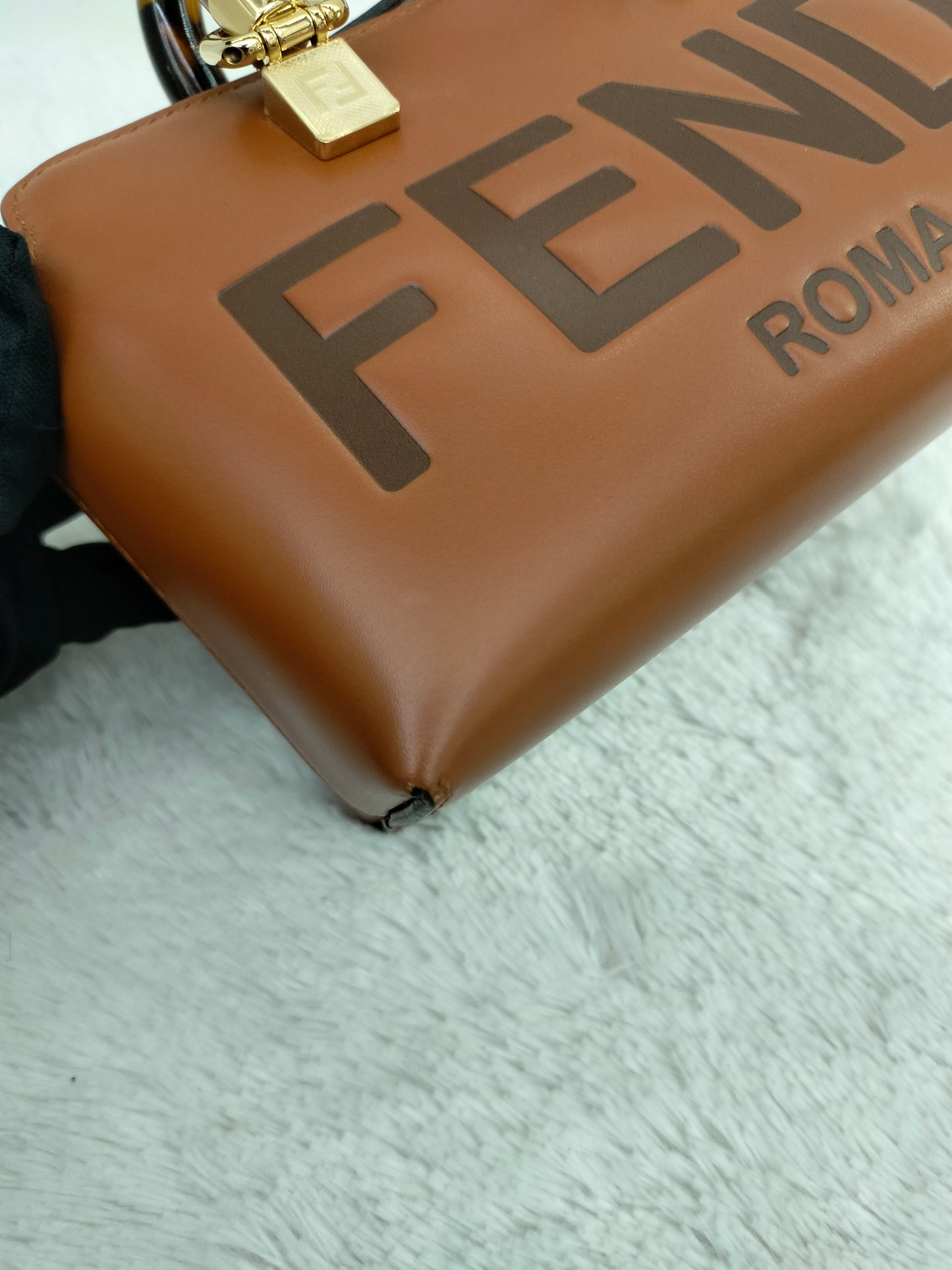 Fendi BTW Mini Embossed Logo Brown Handle Tortois GHW