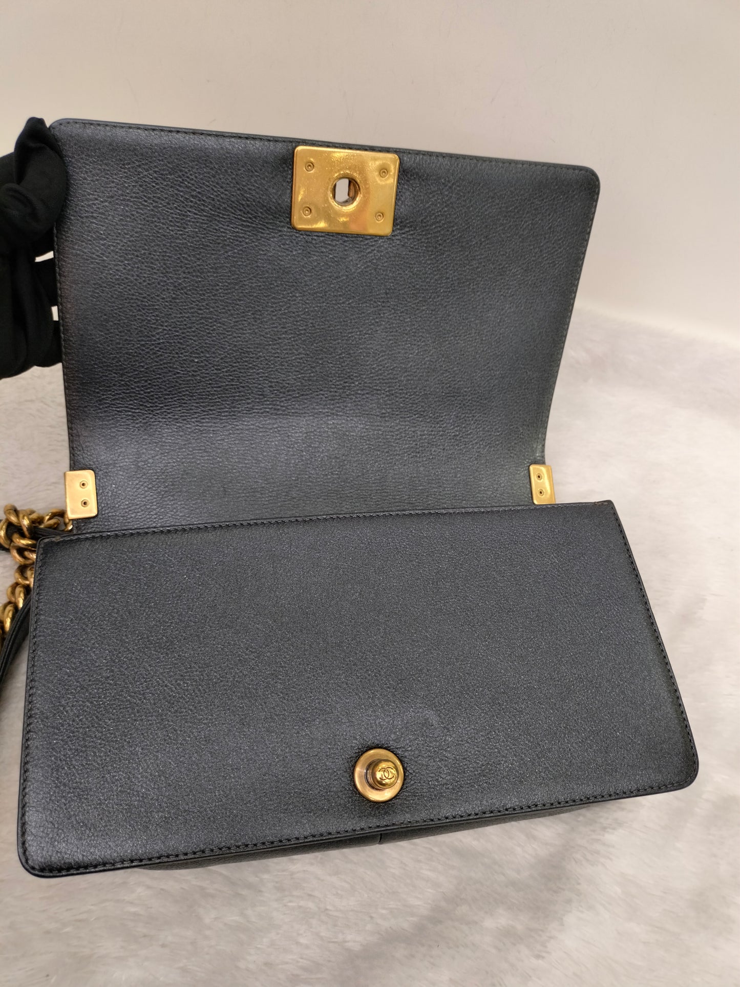 Chanel Boy 25 Calfskin Metallic Dark Grey RGHW #20