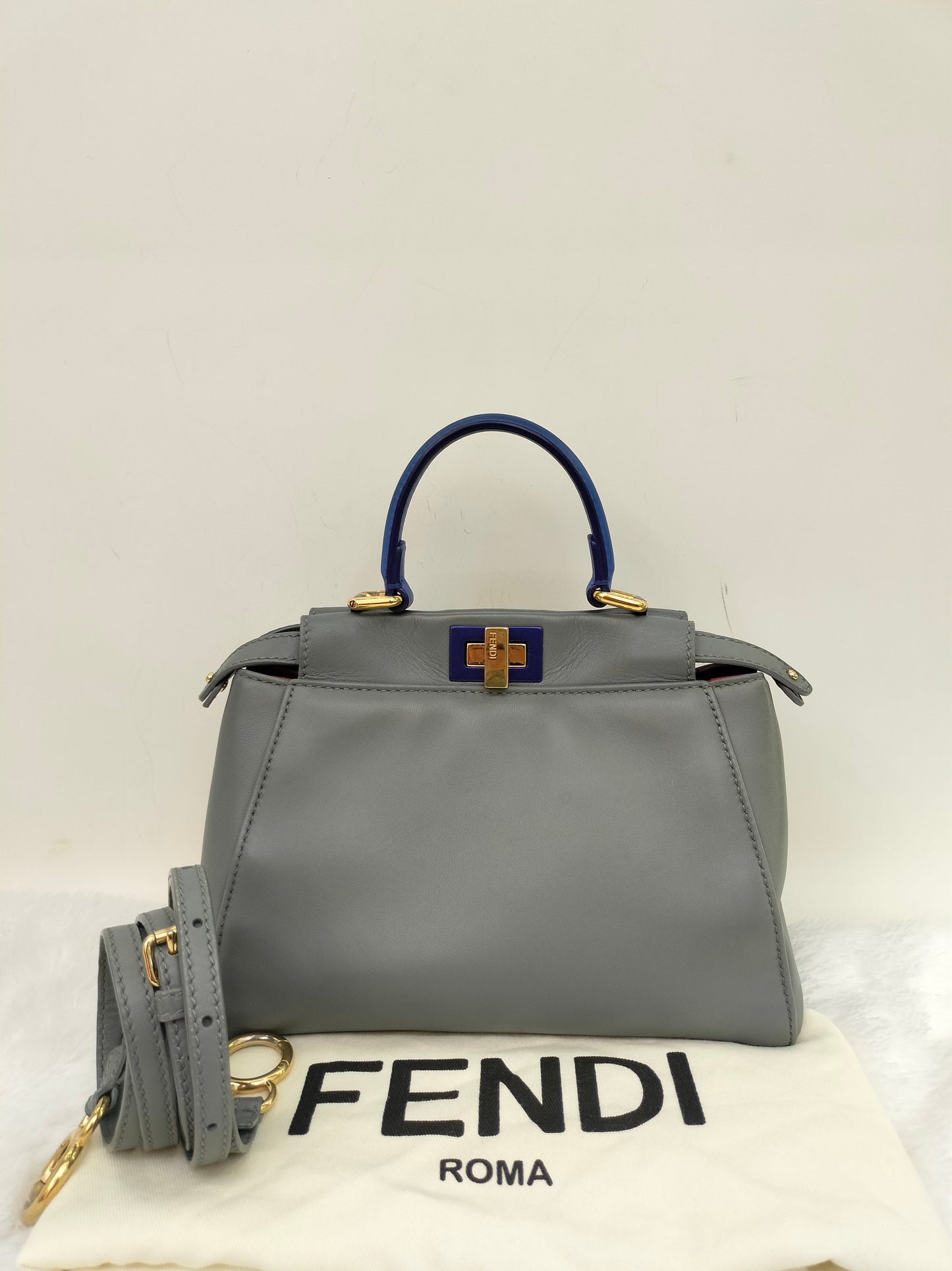 Fendi Peekaboo Mini Grey Blue GHW