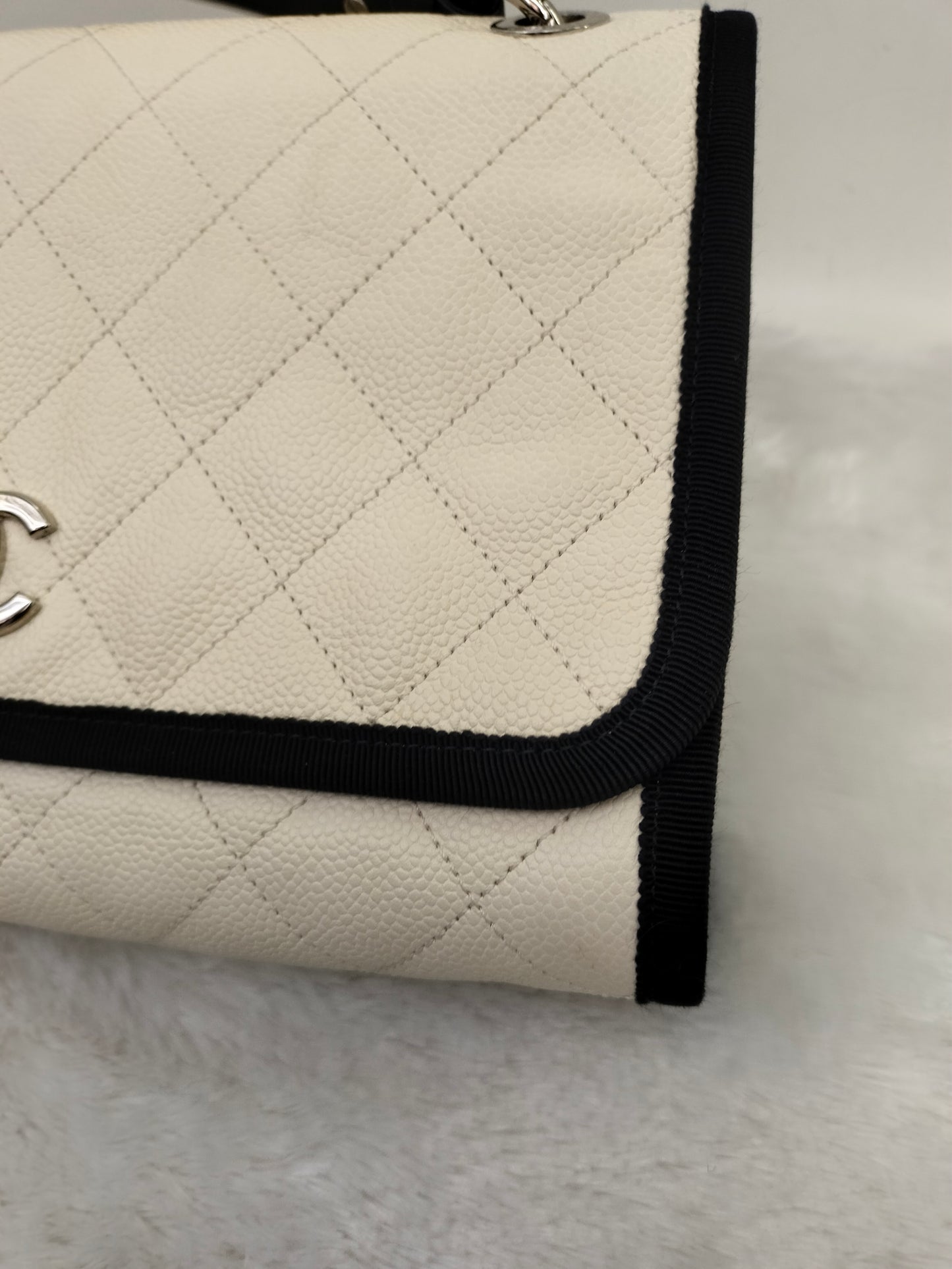 Chanel Flap Caviar White Black SHW #25
