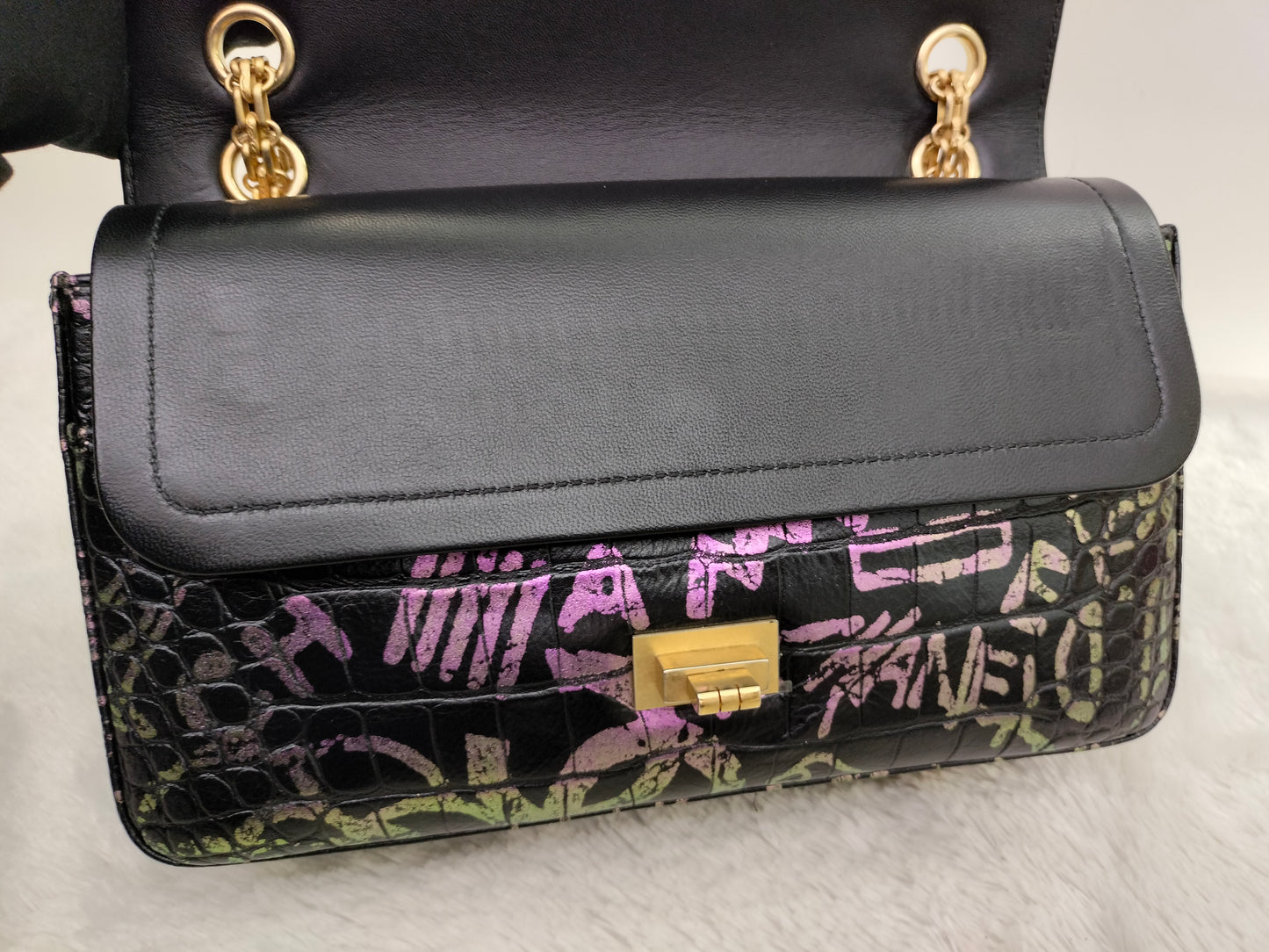Chanel Reissue Medium Croco Graffity Black GHW DF #28