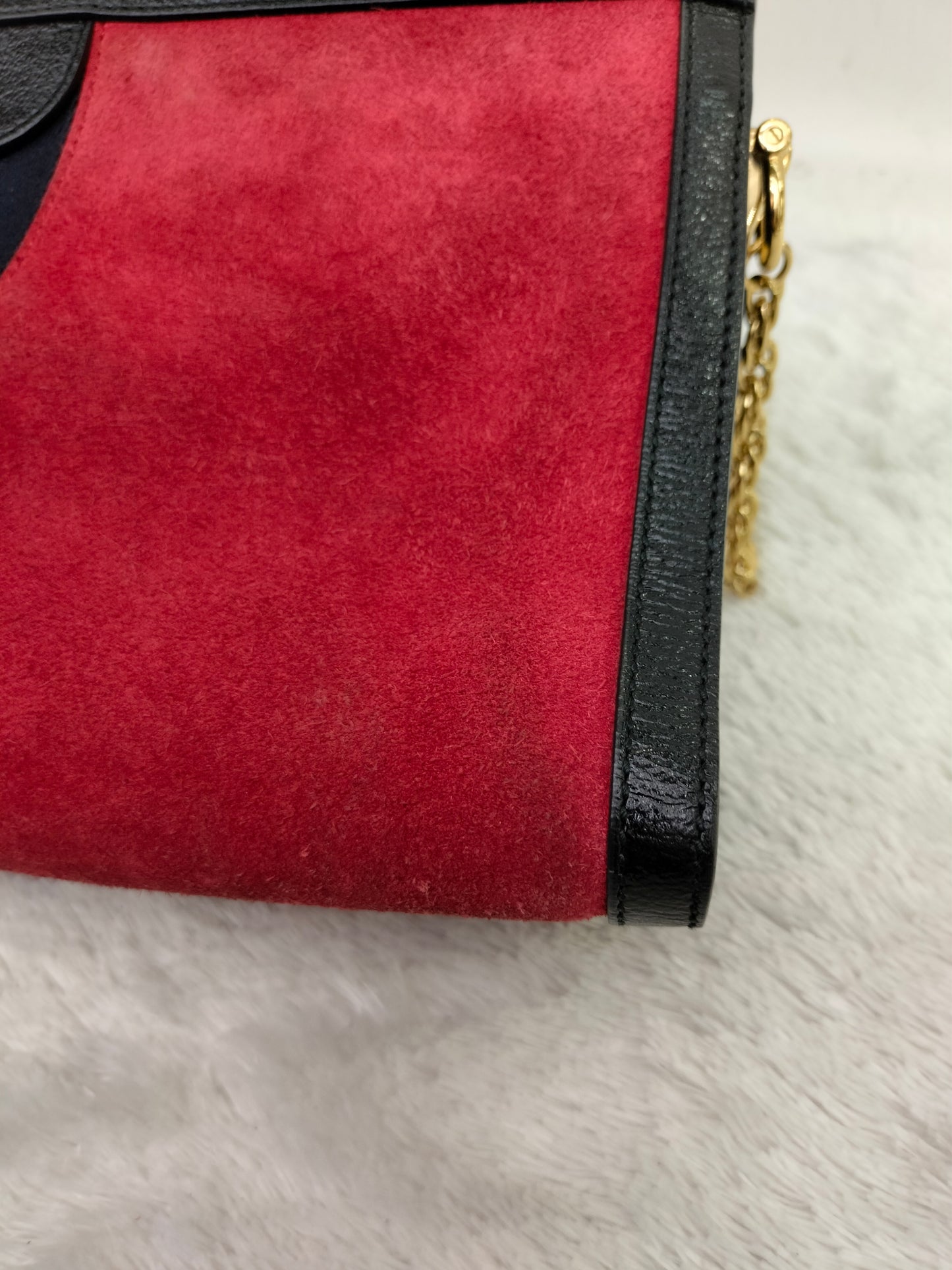 Gucci Ophidia Medium Suede Patent Black Red GHW
