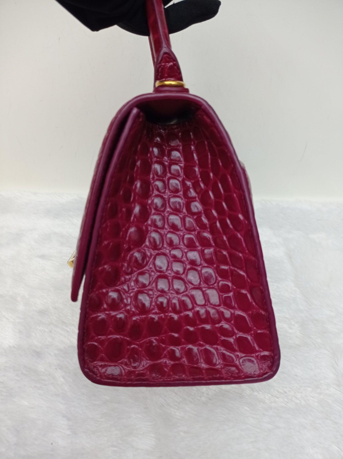 Balenciaga Hourglass Small Croco Raspberry GHW