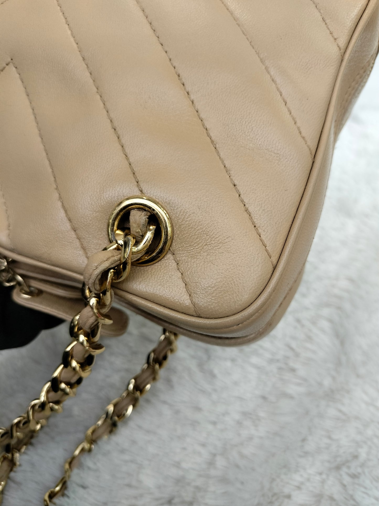Chanel Camera Chevron Lamb Beige GHW #6