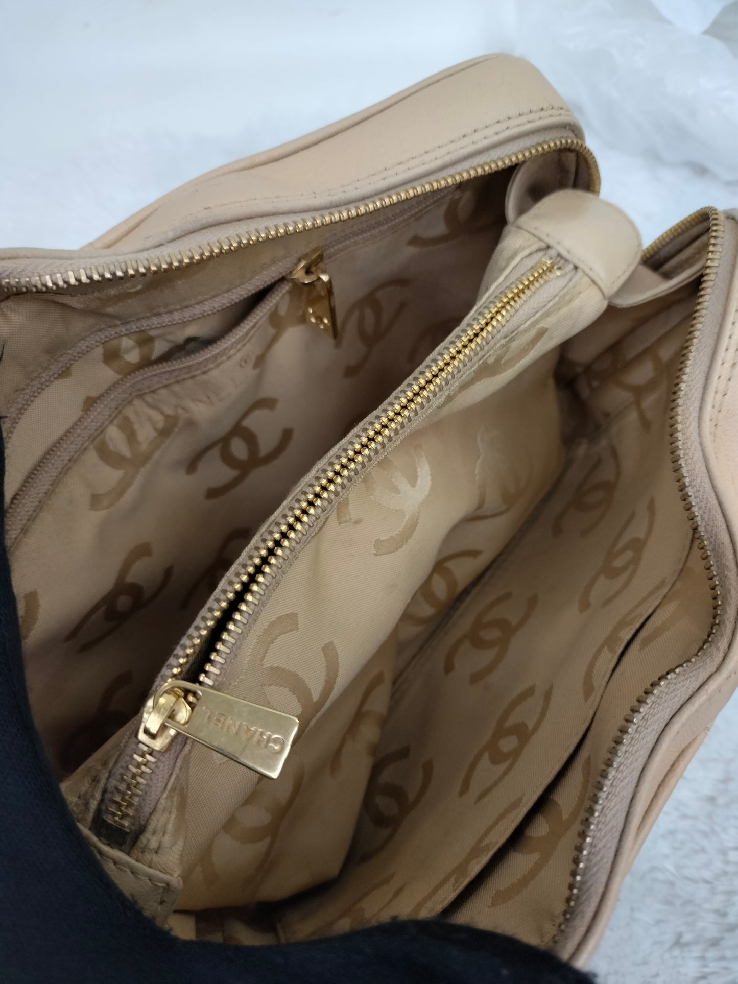 Chanel Camera Chevron Lamb Beige GHW #6