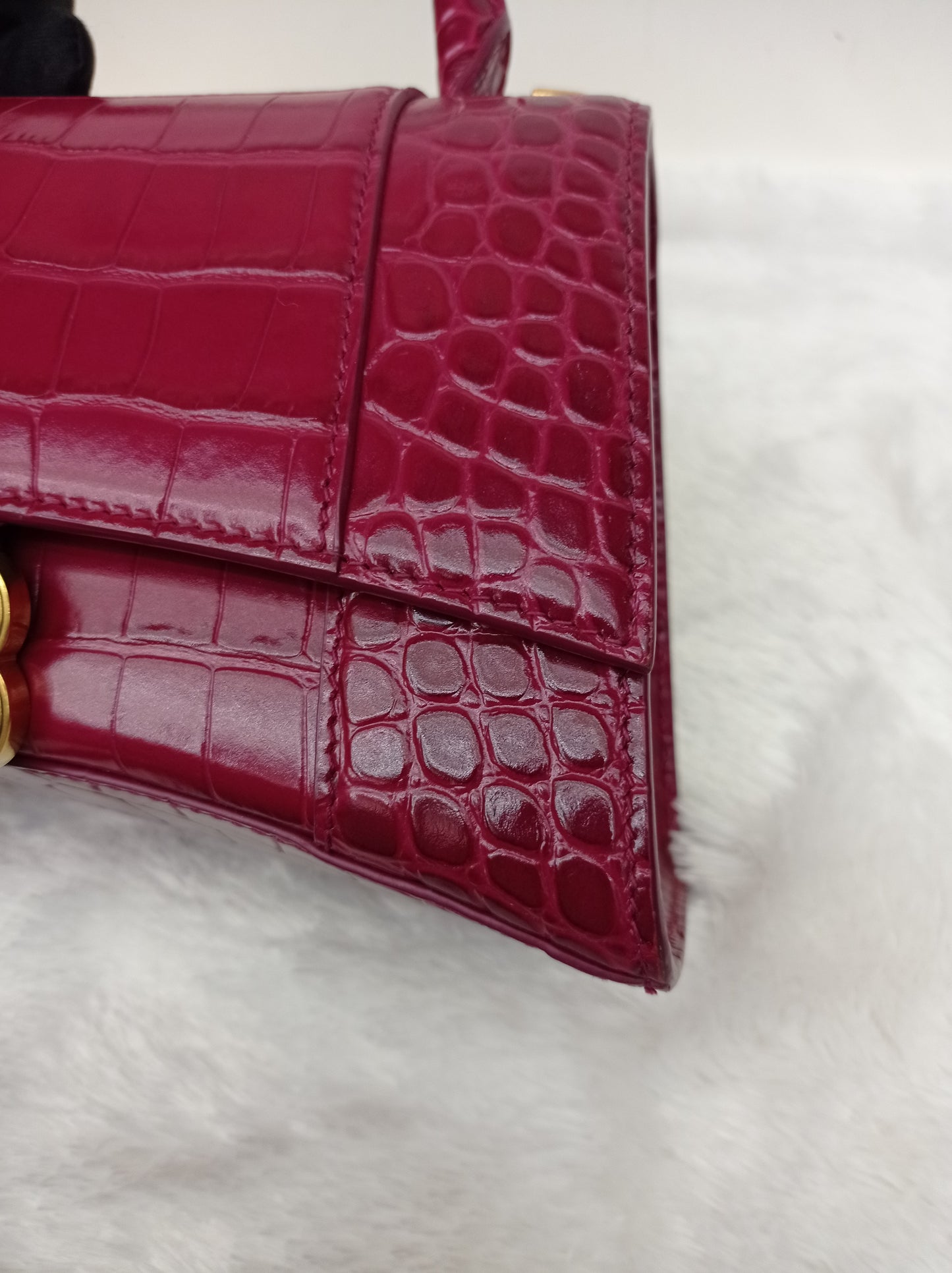 Balenciaga Hourglass Small Croco Raspberry GHW