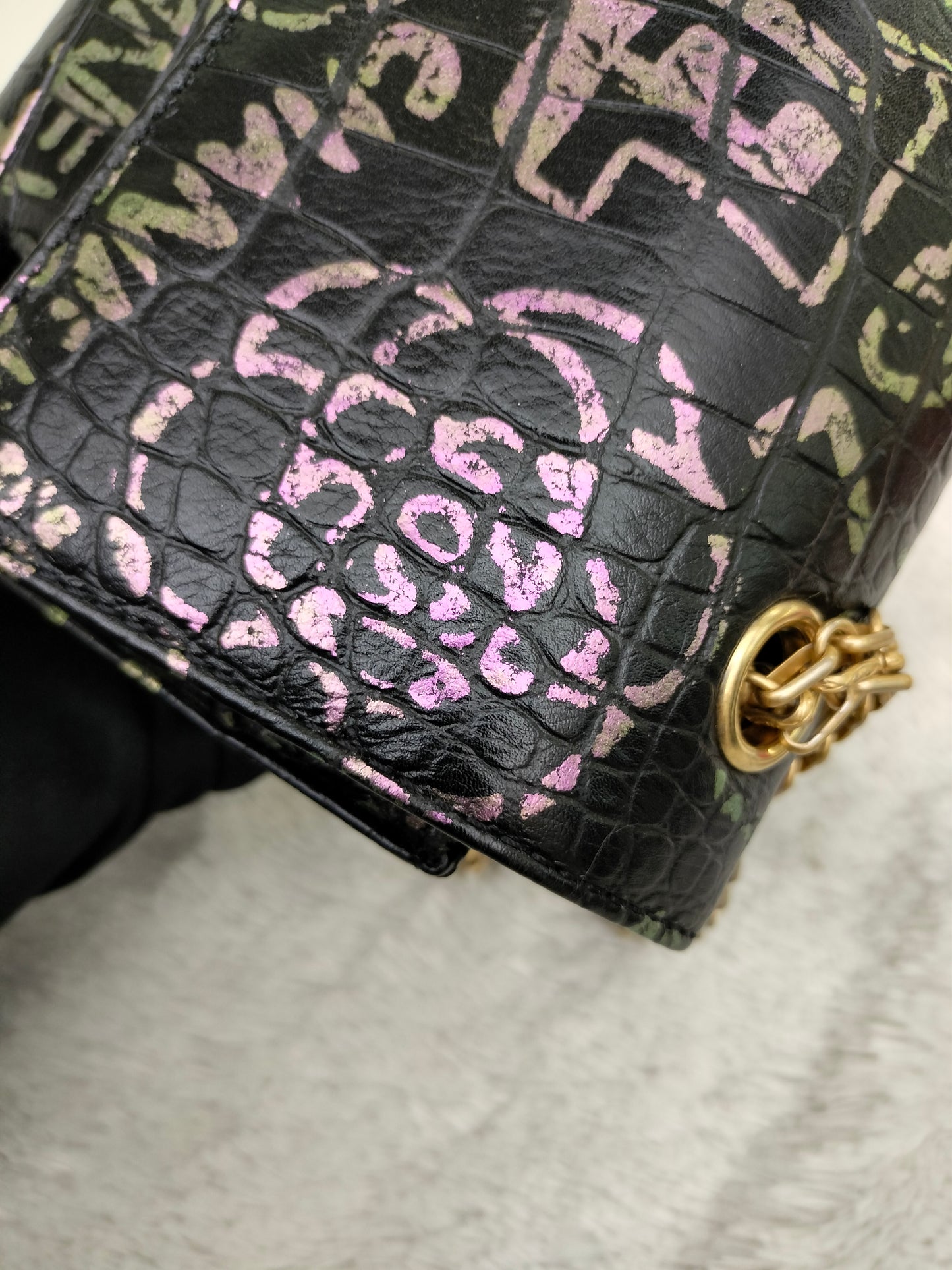 Chanel Reissue Medium Croco Graffity Black GHW DF #28