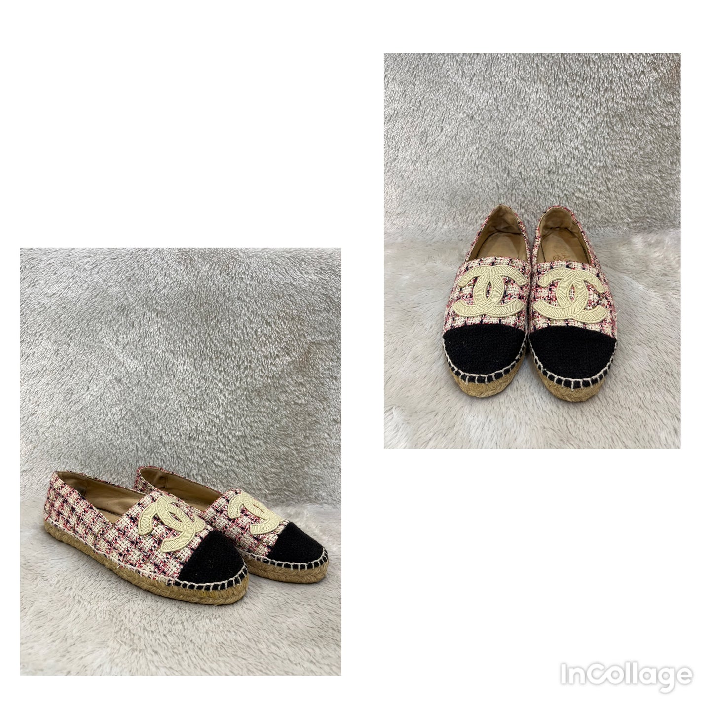 Chanel Espadeilles Tweed Pink Black Size 36
