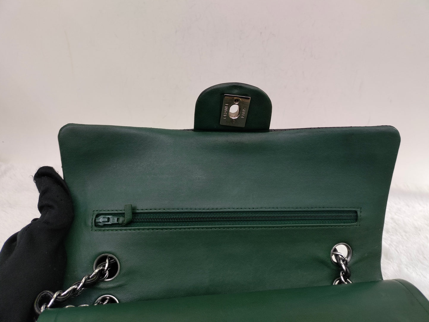 Chanel Medium Patent Black Green SHW DF #15