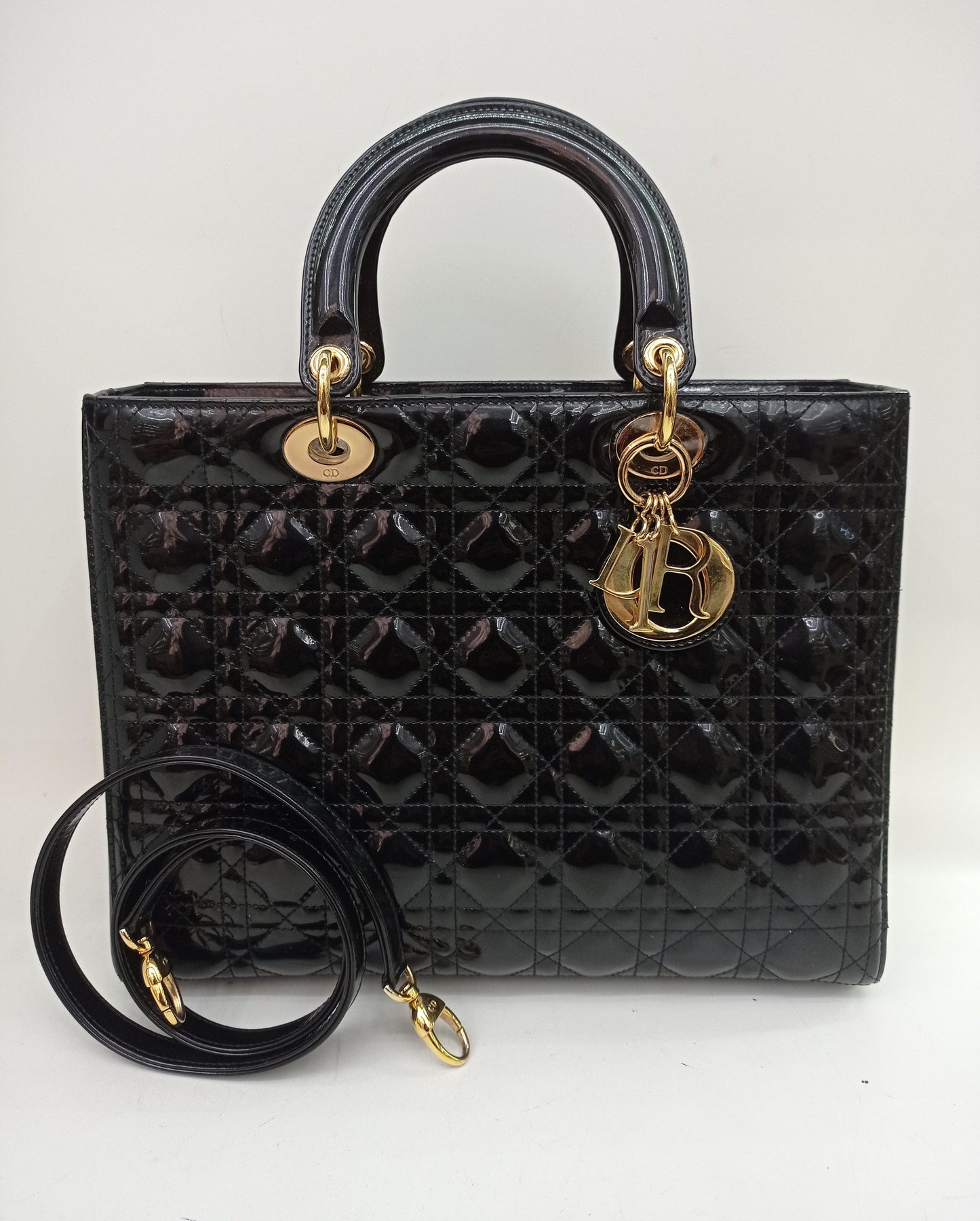 Lady Dior Large Patent Black GHW 2015
