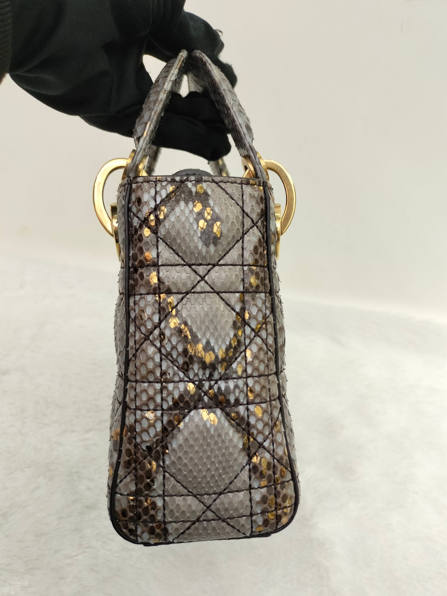 Lady Dior Mini Cannage Supple Python Gray Gold GHW 2017