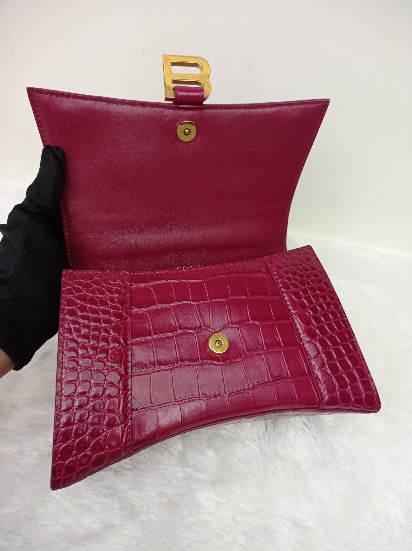 Balenciaga Hourglass Small Croco Raspberry GHW