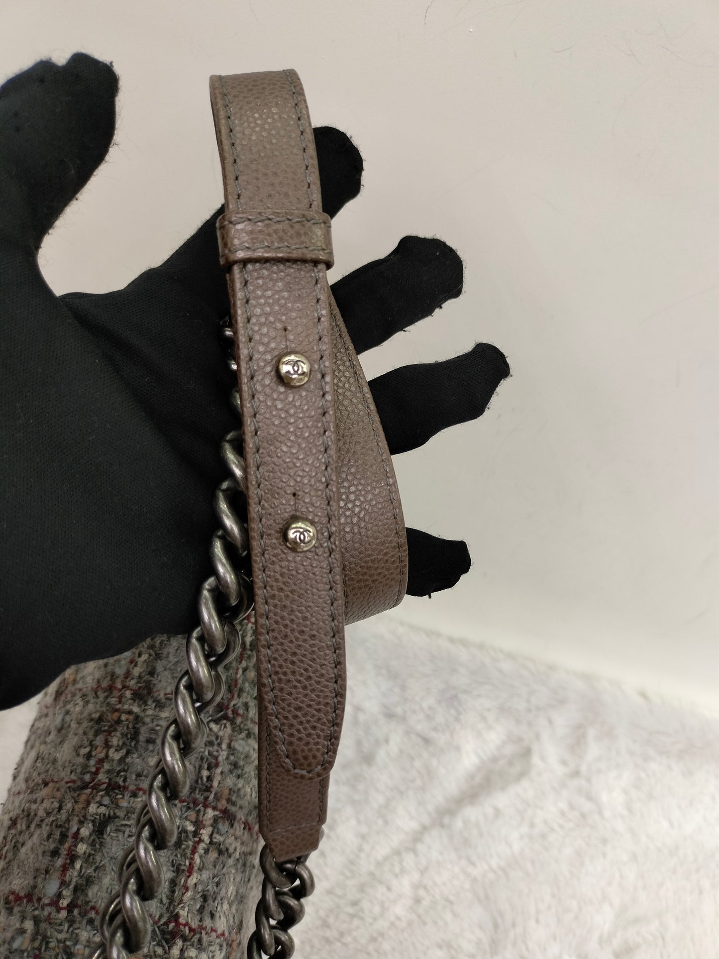 Chanel Boy Large Tweed Calfskin Brown RHW #18