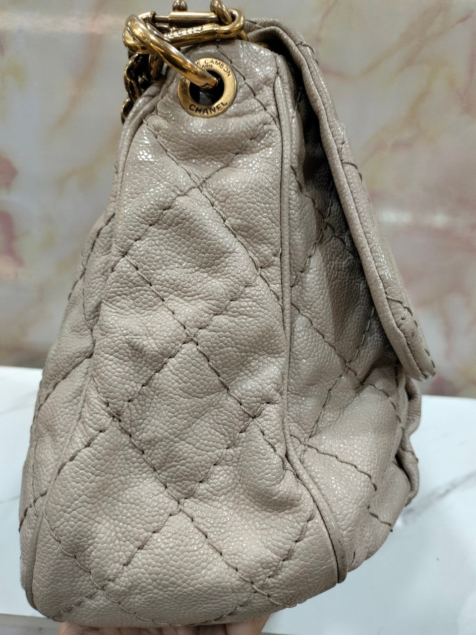 Chanel Coco Pleats Flap Messenger Caviar Beige #17 Size 50x35x7cm