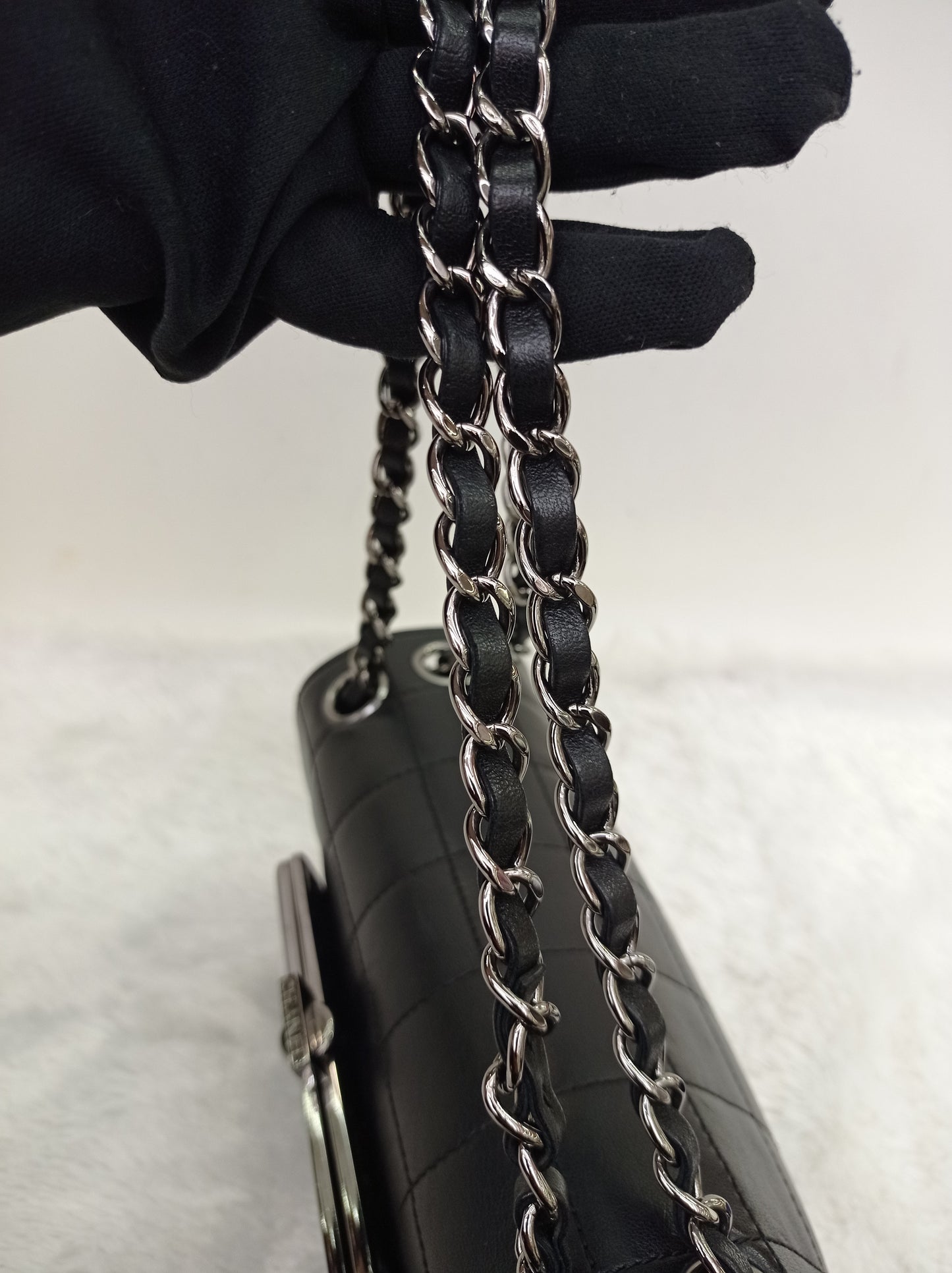 Chanel Small Flap Kiss Lock Lamb Black SHW #10