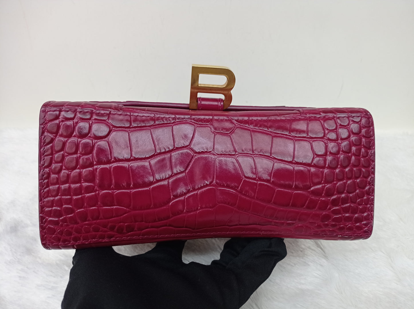 Balenciaga Hourglass Small Croco Raspberry GHW